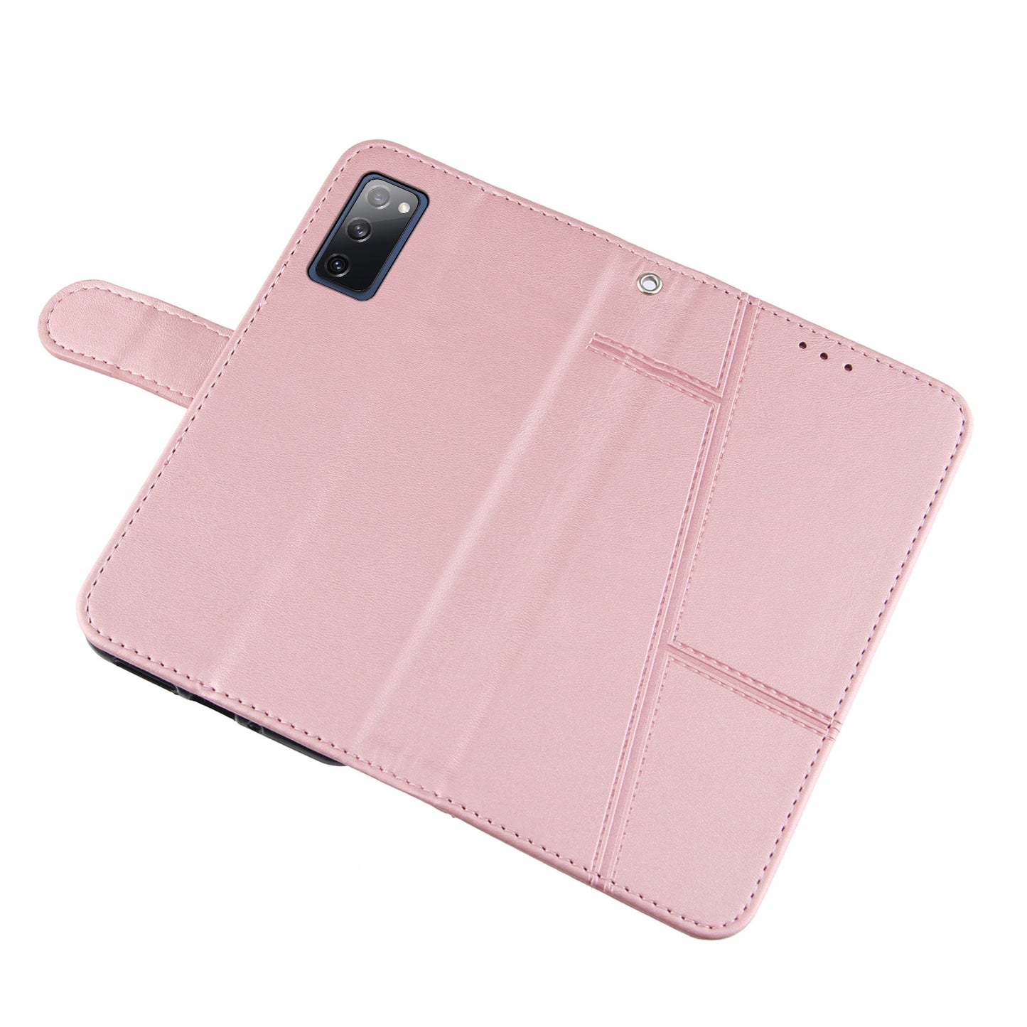 Full Protection Wallet Stand Design Concise Splicing Leather Phone Cover Case with Strap for Samsung Galaxy S20 FE 2022/S20 FE 4G/S20 FE 5G/S20 Lite - Pink