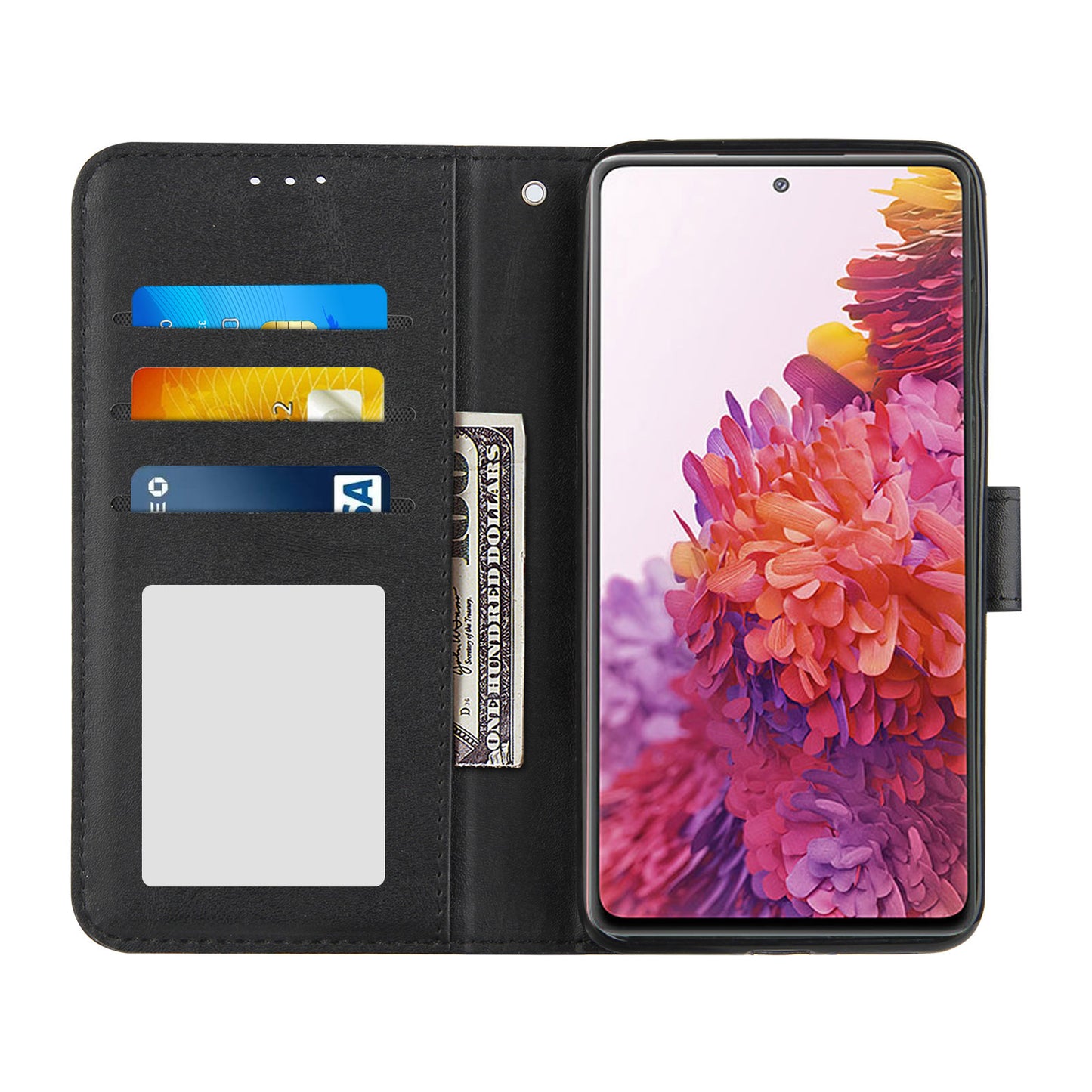 Full Protection Wallet Stand Design Concise Splicing Leather Phone Cover Case with Strap for Samsung Galaxy S20 FE 2022/S20 FE 4G/S20 FE 5G/S20 Lite - Black