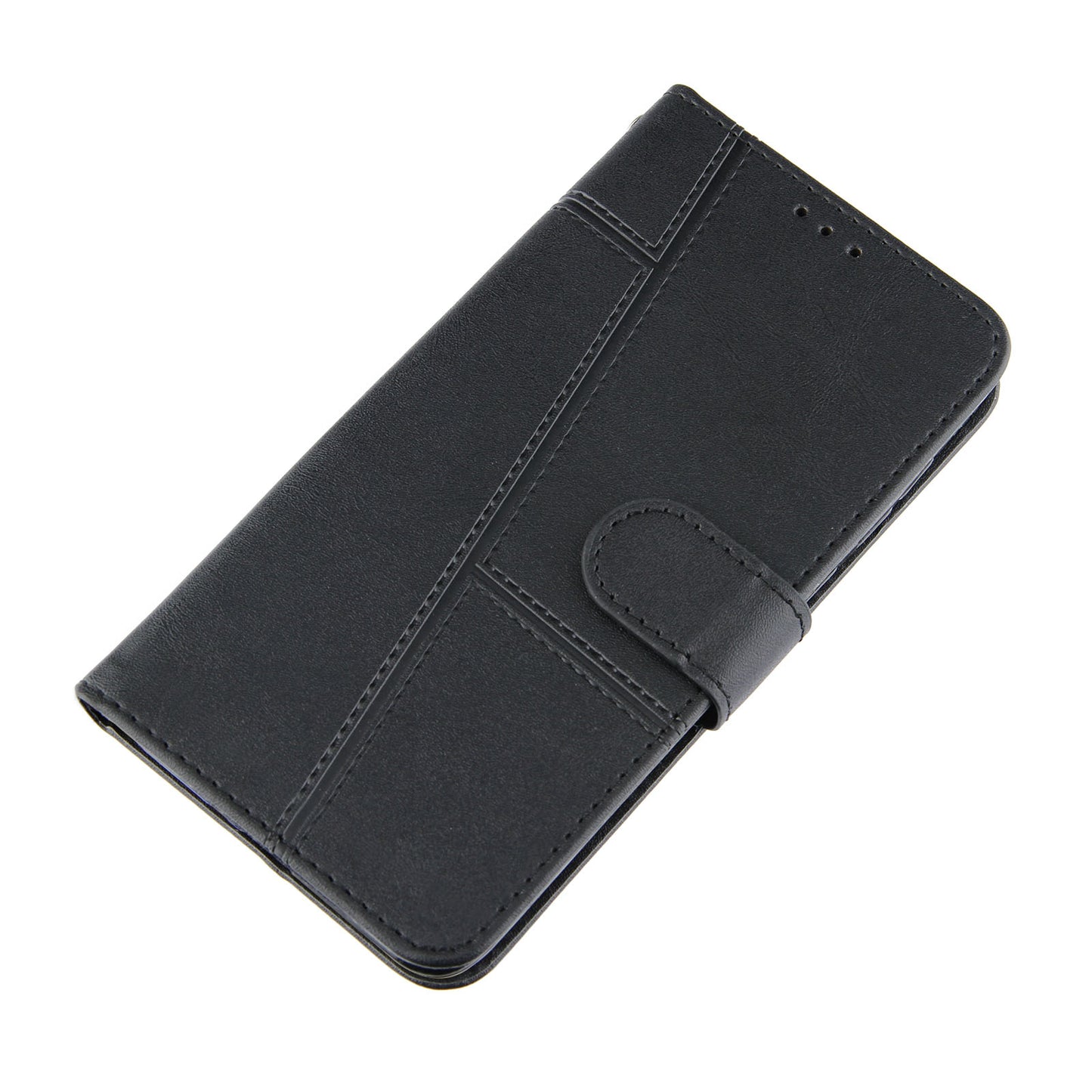 Full Protection Wallet Stand Design Concise Splicing Leather Phone Cover Case with Strap for Samsung Galaxy S20 FE 2022/S20 FE 4G/S20 FE 5G/S20 Lite - Black