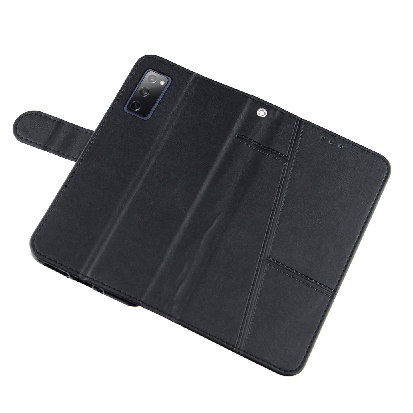 Full Protection Wallet Stand Design Concise Splicing Leather Phone Cover Case with Strap for Samsung Galaxy S20 FE 2022/S20 FE 4G/S20 FE 5G/S20 Lite - Black