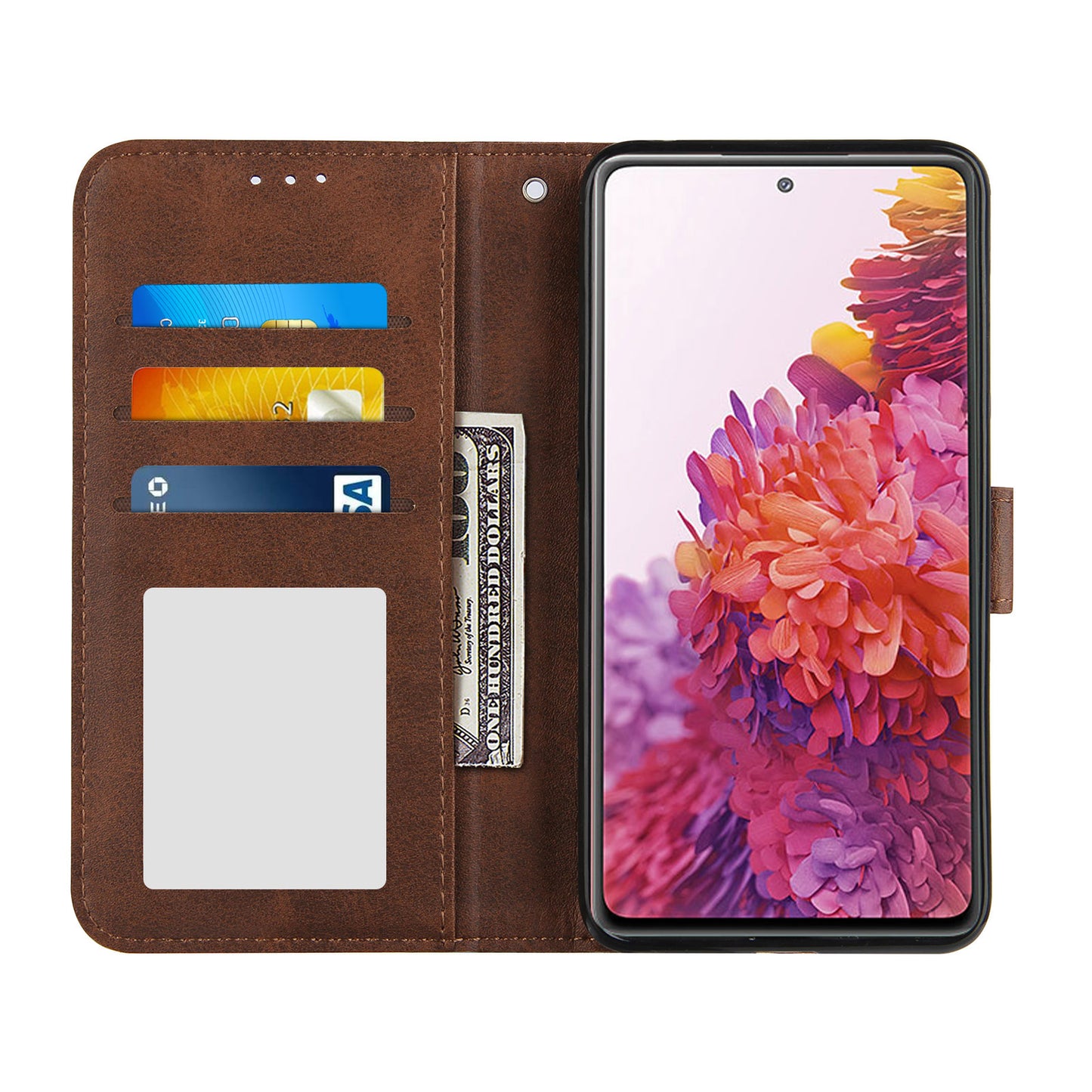 Full Protection Wallet Stand Design Concise Splicing Leather Phone Cover Case with Strap for Samsung Galaxy S20 FE 2022/S20 FE 4G/S20 FE 5G/S20 Lite - Coffee