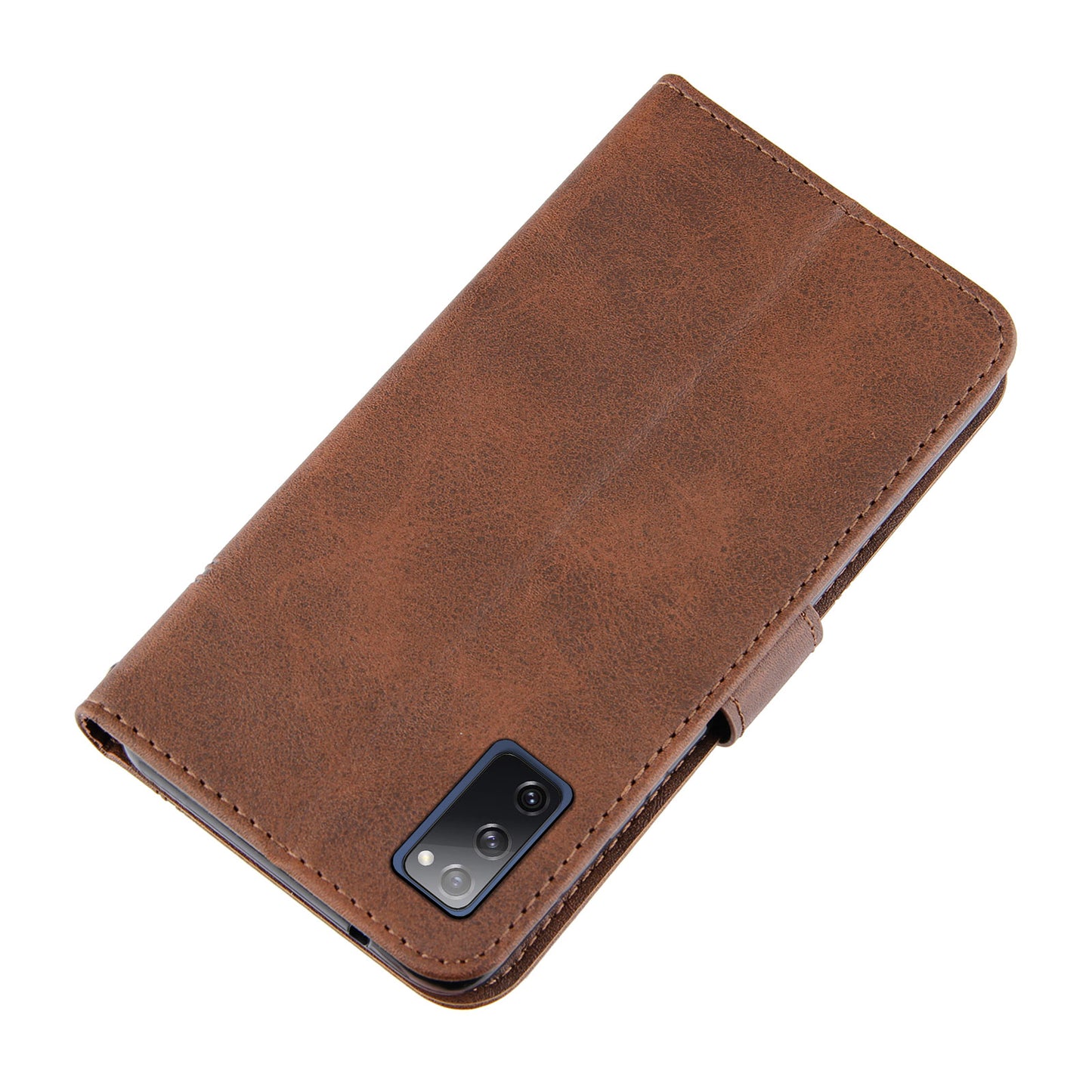 Full Protection Wallet Stand Design Concise Splicing Leather Phone Cover Case with Strap for Samsung Galaxy S20 FE 2022/S20 FE 4G/S20 FE 5G/S20 Lite - Coffee