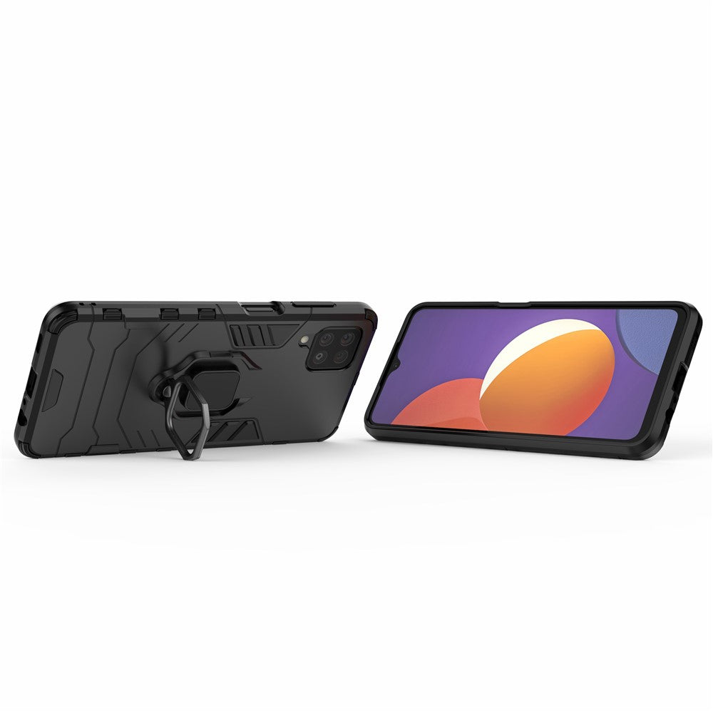 Cool Guard Ring Holder Kickstand PC TPU Hybrid Case Protective Shell for Samsung Galaxy M12 - Black