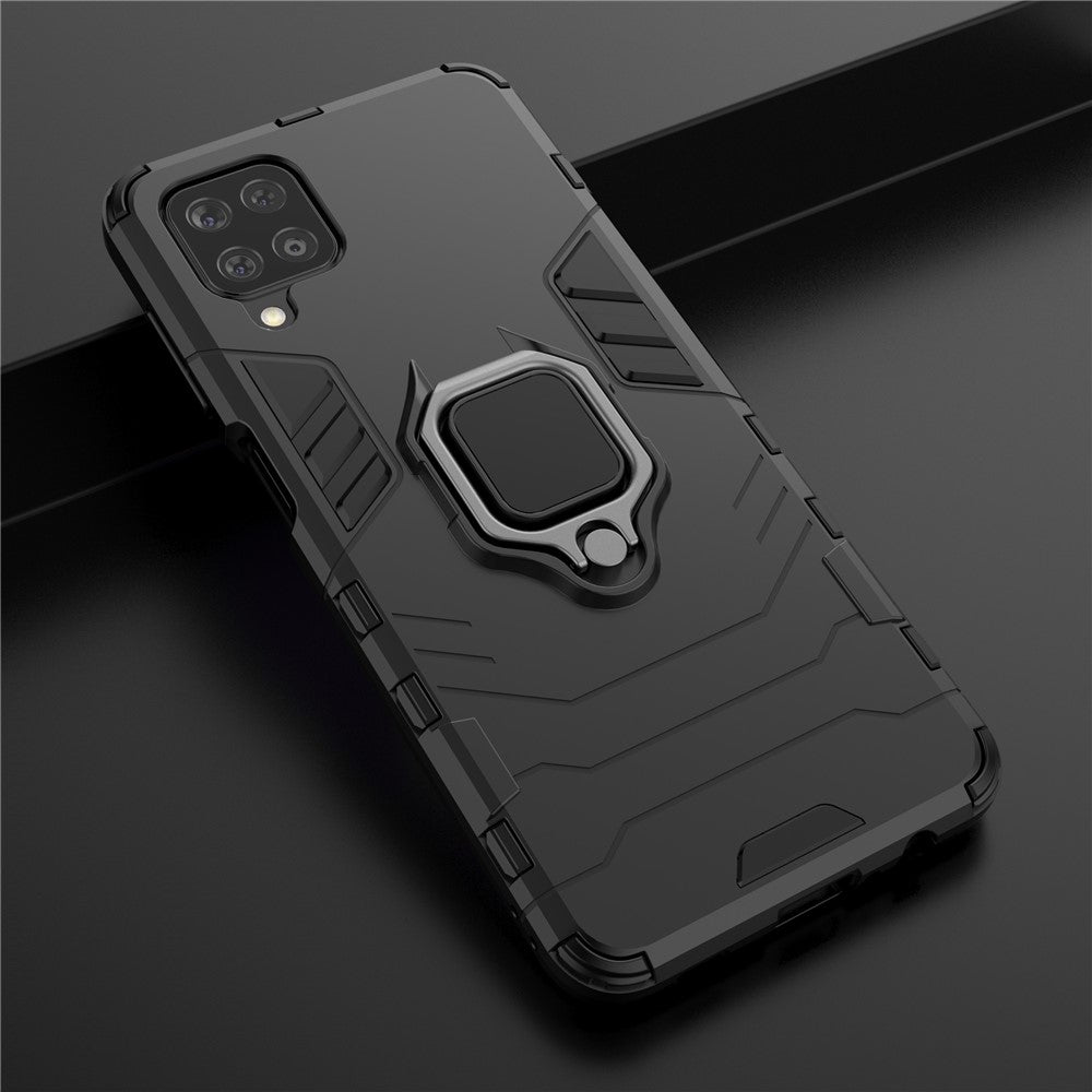 Cool Guard Ring Holder Kickstand PC TPU Hybrid Case Protective Shell for Samsung Galaxy M12 - Black