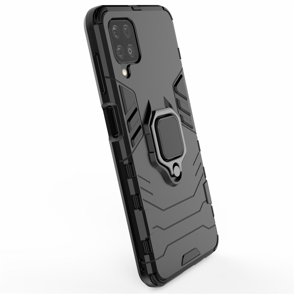 Cool Guard Ring Holder Kickstand PC TPU Hybrid Case Protective Shell for Samsung Galaxy M12 - Blue