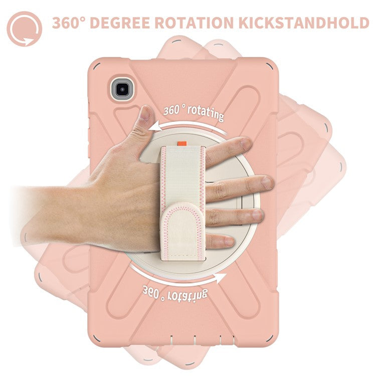Heavy Duty Shockproof PC + Silicone Cover with 360 Degree Swivel Kickstand Shoulder Strap for Samsung Galaxy Tab A7 Lite 8.7-inch - Pink / White