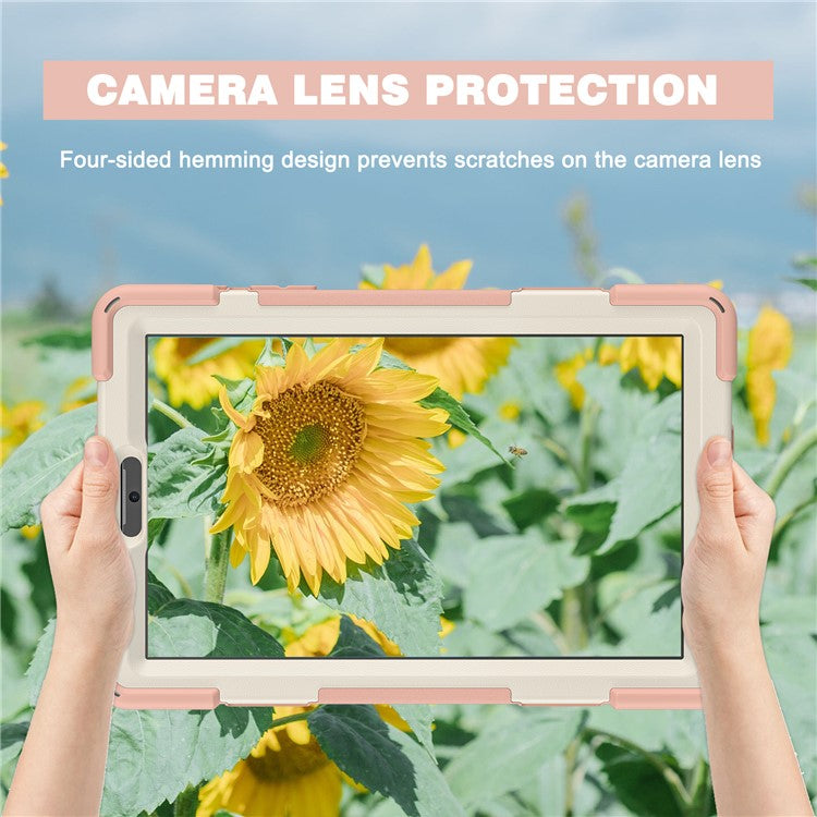 Heavy Duty Shockproof PC + Silicone Cover with 360 Degree Swivel Kickstand Shoulder Strap for Samsung Galaxy Tab A7 Lite 8.7-inch - Pink / White