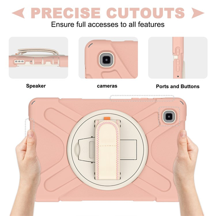 Heavy Duty Shockproof PC + Silicone Cover with 360 Degree Swivel Kickstand Shoulder Strap for Samsung Galaxy Tab A7 Lite 8.7-inch - Pink / White