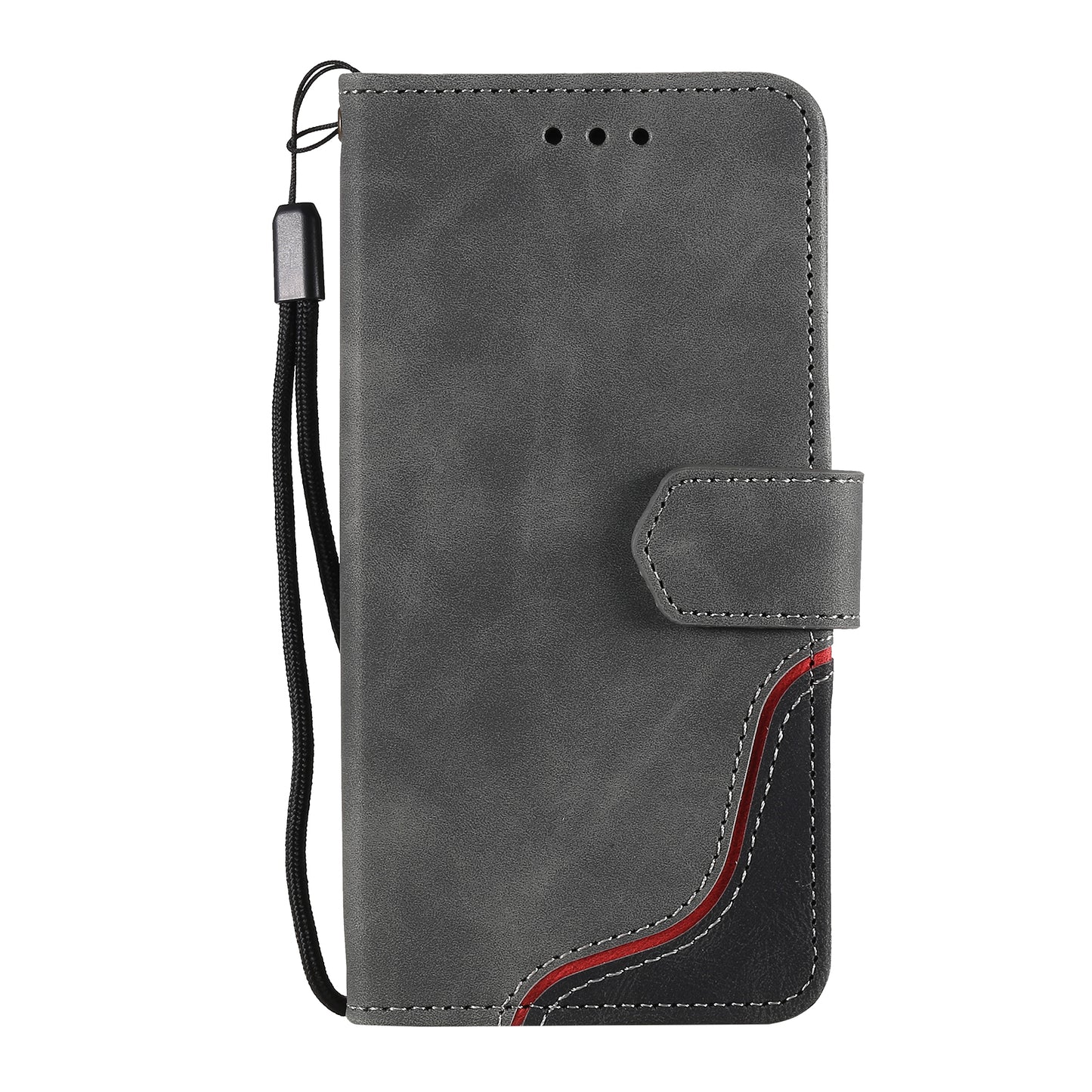 Skin-Feel Tri-Color Splicing PU Leather Wallet Phone Case Stand Cover for Samsung Galaxy S20 FE 2022/S20 FE 4G/S20 FE 5G/S20 Lite - Grey