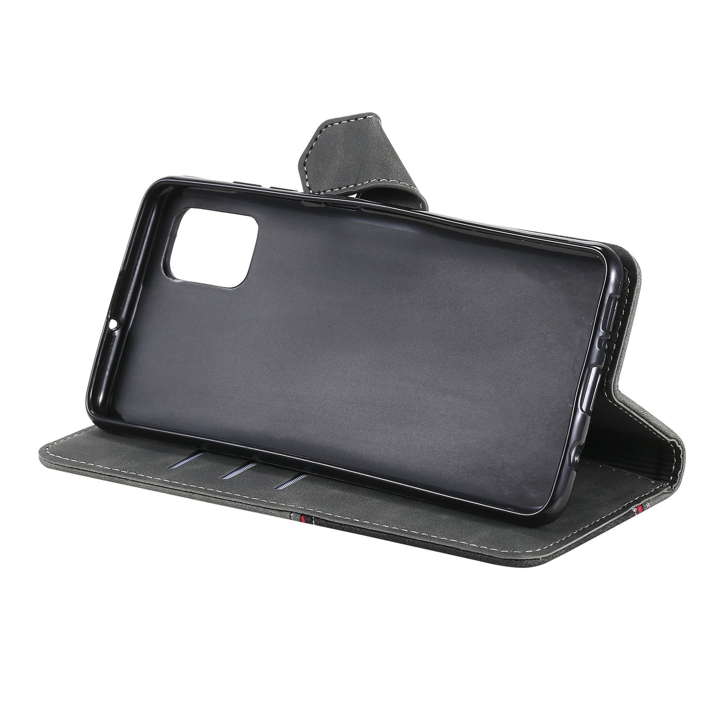 Skin-Feel Tri-Color Splicing PU Leather Wallet Phone Case Stand Cover for Samsung Galaxy S20 FE 2022/S20 FE 4G/S20 FE 5G/S20 Lite - Grey