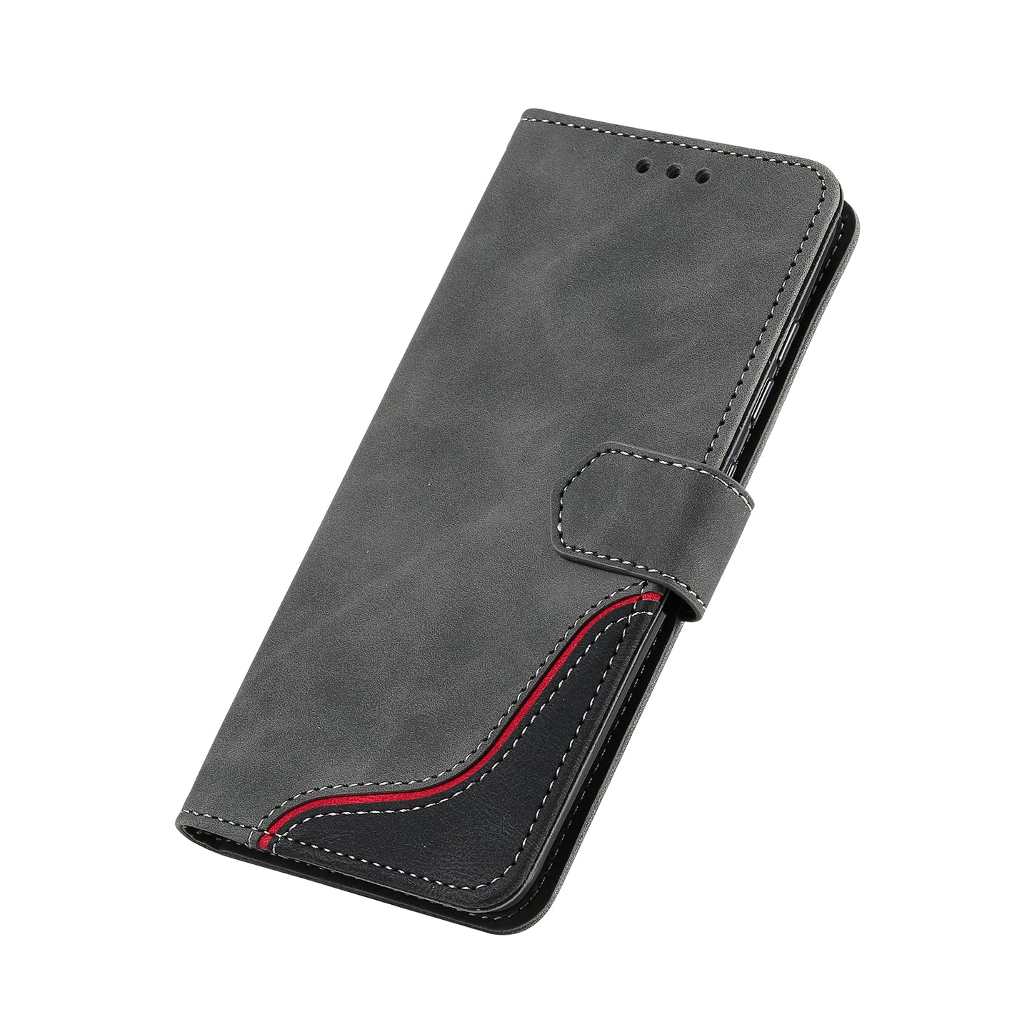 Skin-Feel Tri-Color Splicing PU Leather Wallet Phone Case Stand Cover for Samsung Galaxy S20 FE 2022/S20 FE 4G/S20 FE 5G/S20 Lite - Grey