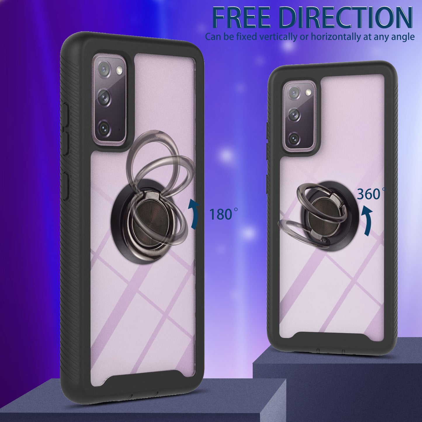 360-Degree Ring Kickstand Design TPU + PC Hybrid Phone Case Protector for Samsung Galaxy S20 FE 2022/S20 FE 4G/S20 FE 5G/S20 Lite - Black