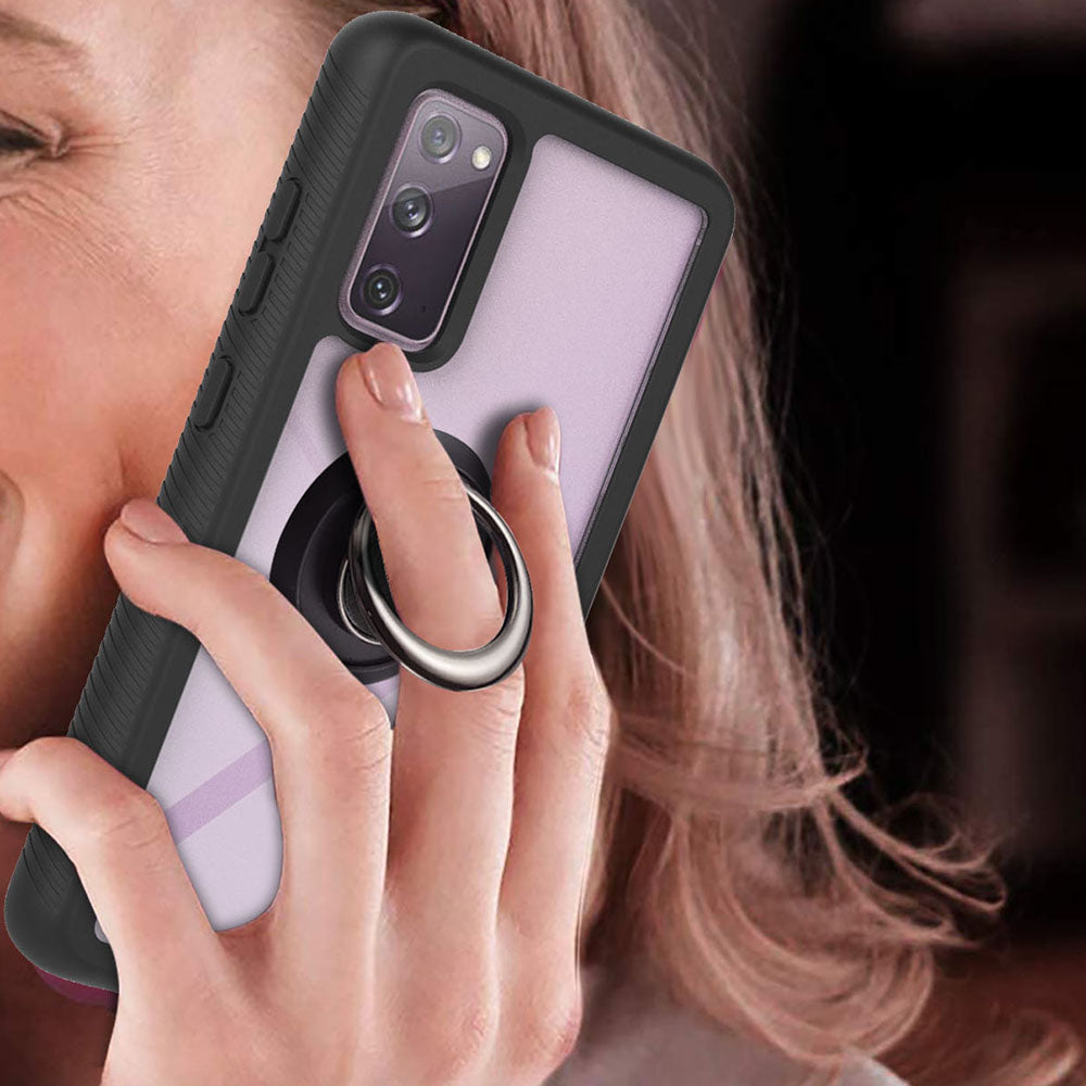 360-Degree Ring Kickstand Design TPU + PC Hybrid Phone Case Protector for Samsung Galaxy S20 FE 2022/S20 FE 4G/S20 FE 5G/S20 Lite - Black