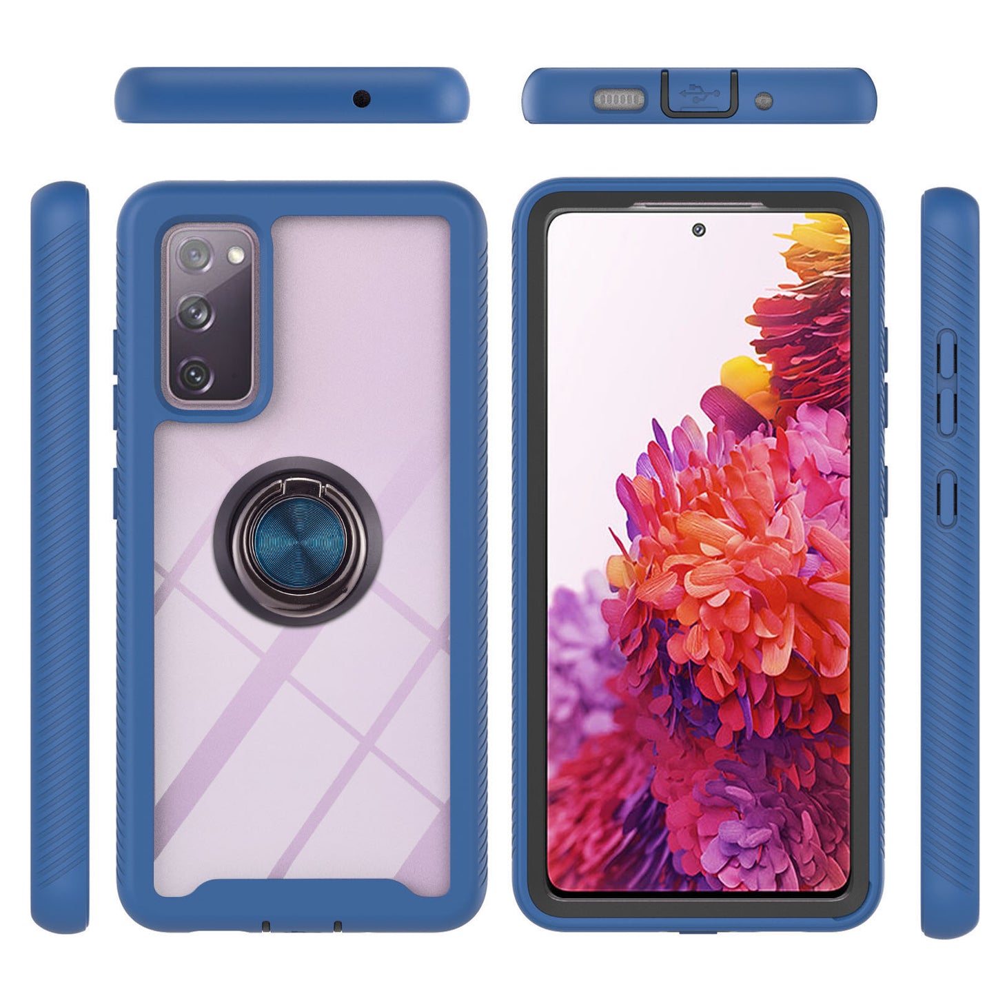 360-Degree Ring Kickstand Design TPU + PC Hybrid Phone Case Protector for Samsung Galaxy S20 FE 2022/S20 FE 4G/S20 FE 5G/S20 Lite - Blue
