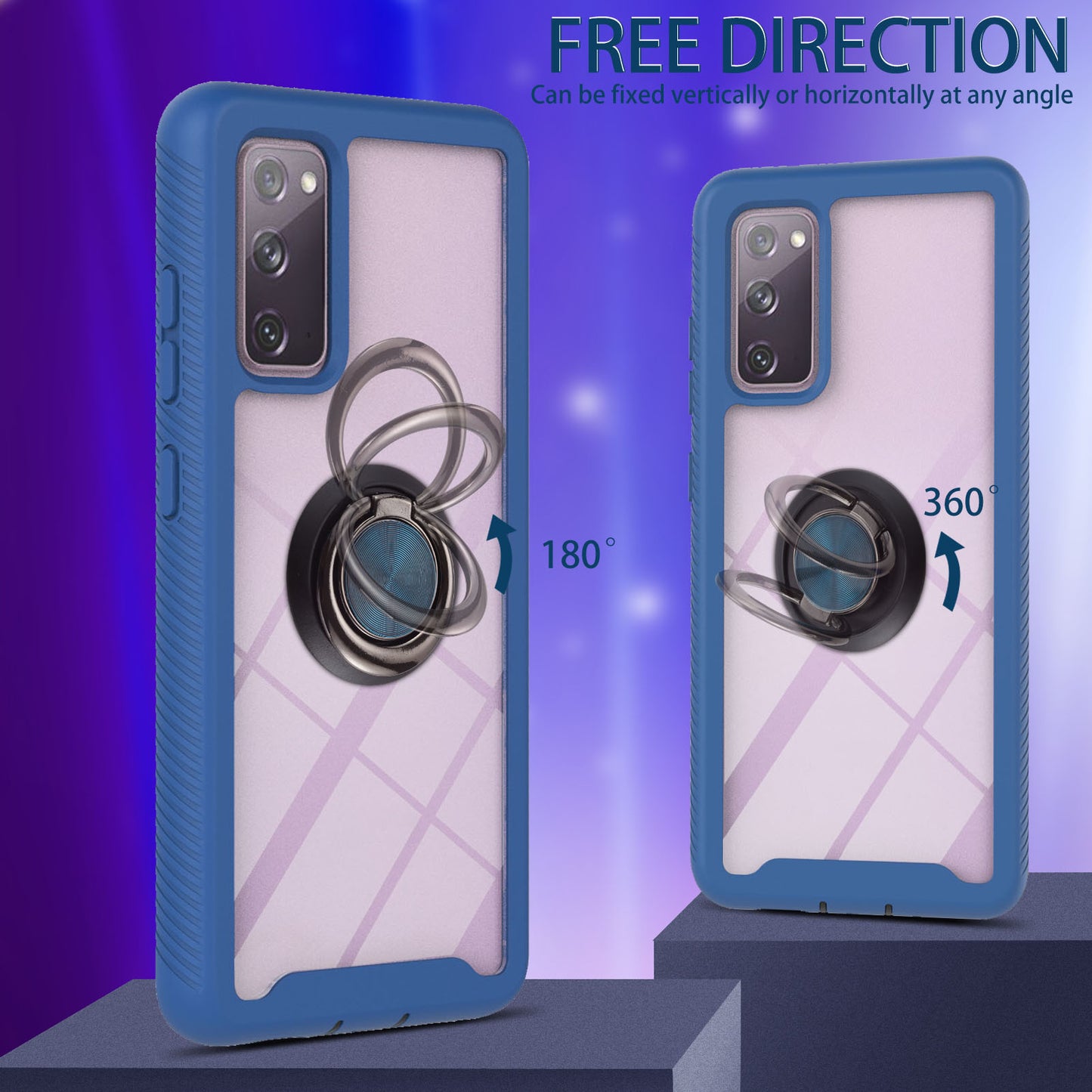 360-Degree Ring Kickstand Design TPU + PC Hybrid Phone Case Protector for Samsung Galaxy S20 FE 2022/S20 FE 4G/S20 FE 5G/S20 Lite - Blue