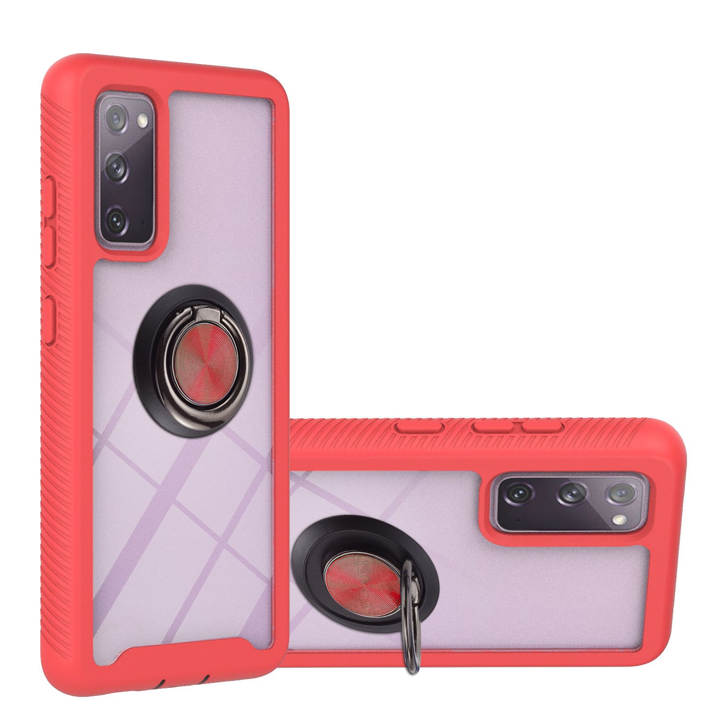 360-Degree Ring Kickstand Design TPU + PC Hybrid Phone Case Protector for Samsung Galaxy S20 FE 2022/S20 FE 4G/S20 FE 5G/S20 Lite - Red