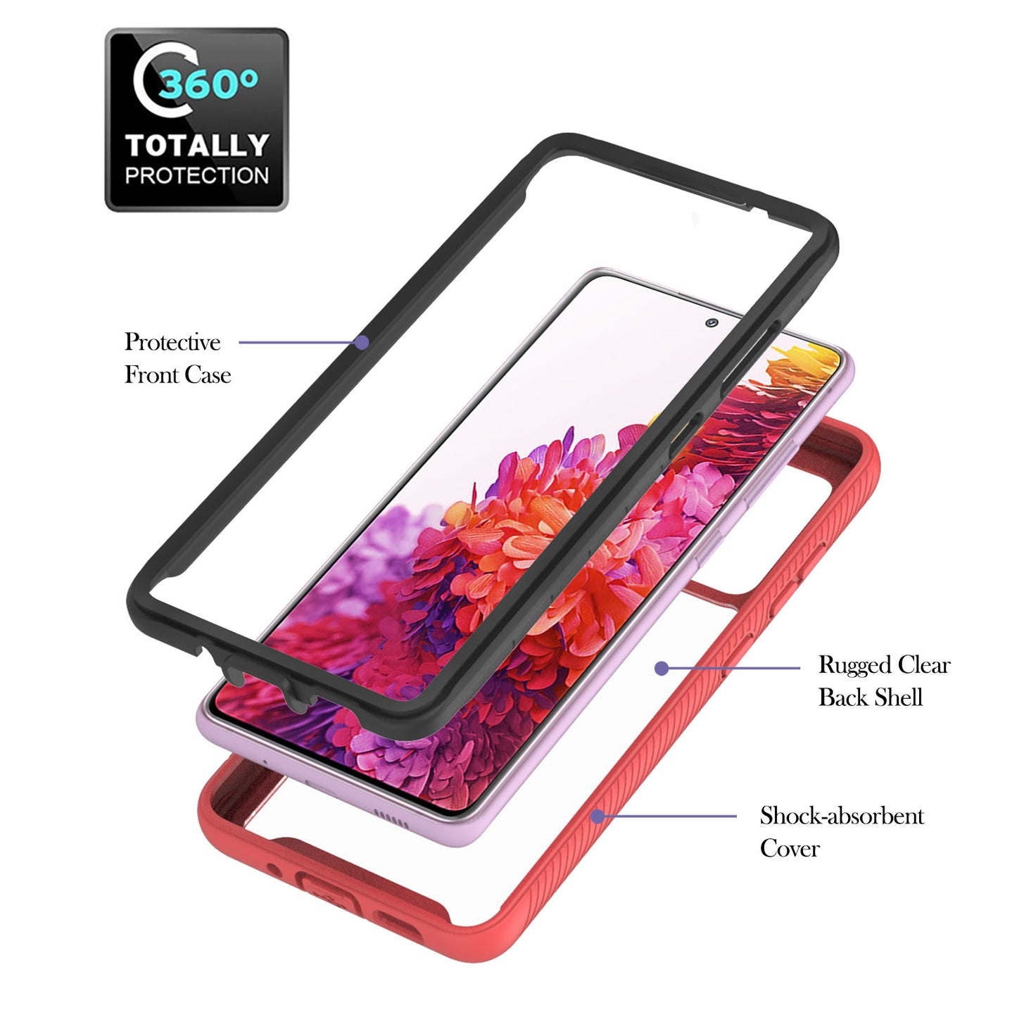 360-Degree Ring Kickstand Design TPU + PC Hybrid Phone Case Protector for Samsung Galaxy S20 FE 2022/S20 FE 4G/S20 FE 5G/S20 Lite - Red