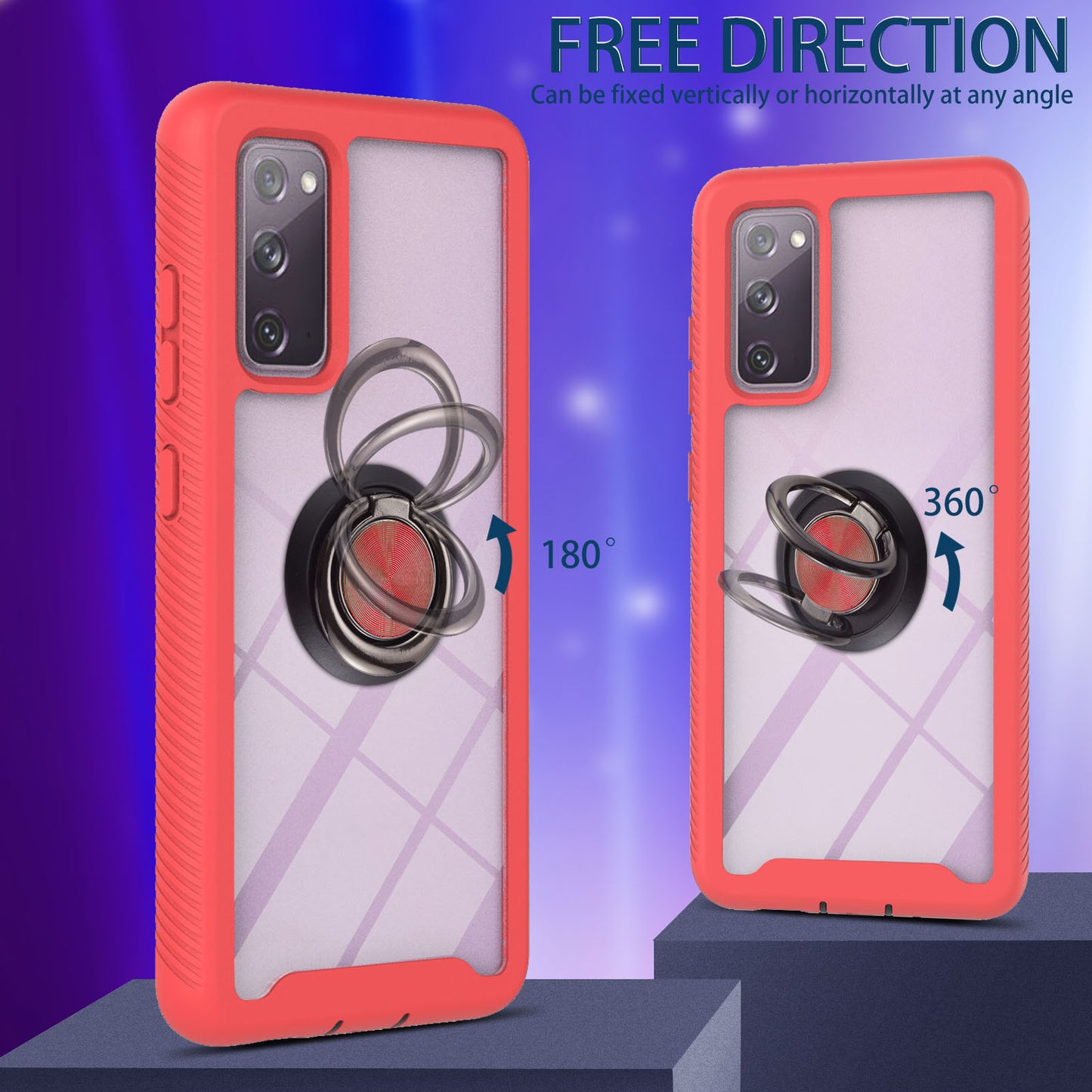 360-Degree Ring Kickstand Design TPU + PC Hybrid Phone Case Protector for Samsung Galaxy S20 FE 2022/S20 FE 4G/S20 FE 5G/S20 Lite - Red