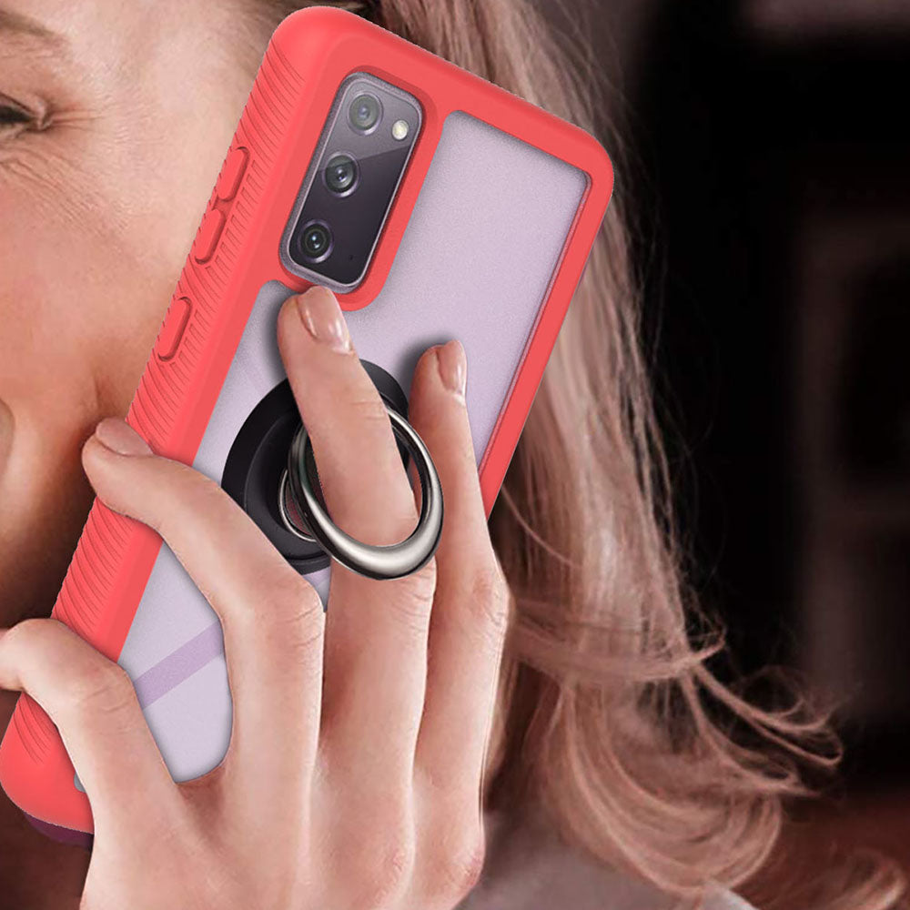360-Degree Ring Kickstand Design TPU + PC Hybrid Phone Case Protector for Samsung Galaxy S20 FE 2022/S20 FE 4G/S20 FE 5G/S20 Lite - Red