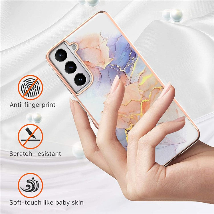 A Series Straight Side Electroplating IMD Anti-Drop TPU Protective Cover for Samsung Galaxy S21 5G/4G - Milky Way Marble White