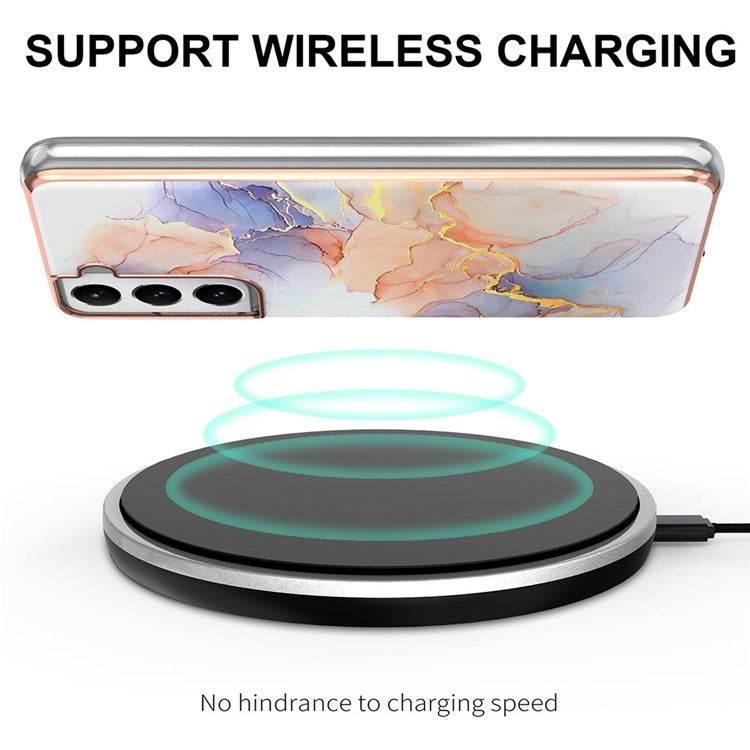 A Series Straight Side Electroplating IMD Anti-Drop TPU Protective Cover for Samsung Galaxy S21 5G/4G - Milky Way Marble White