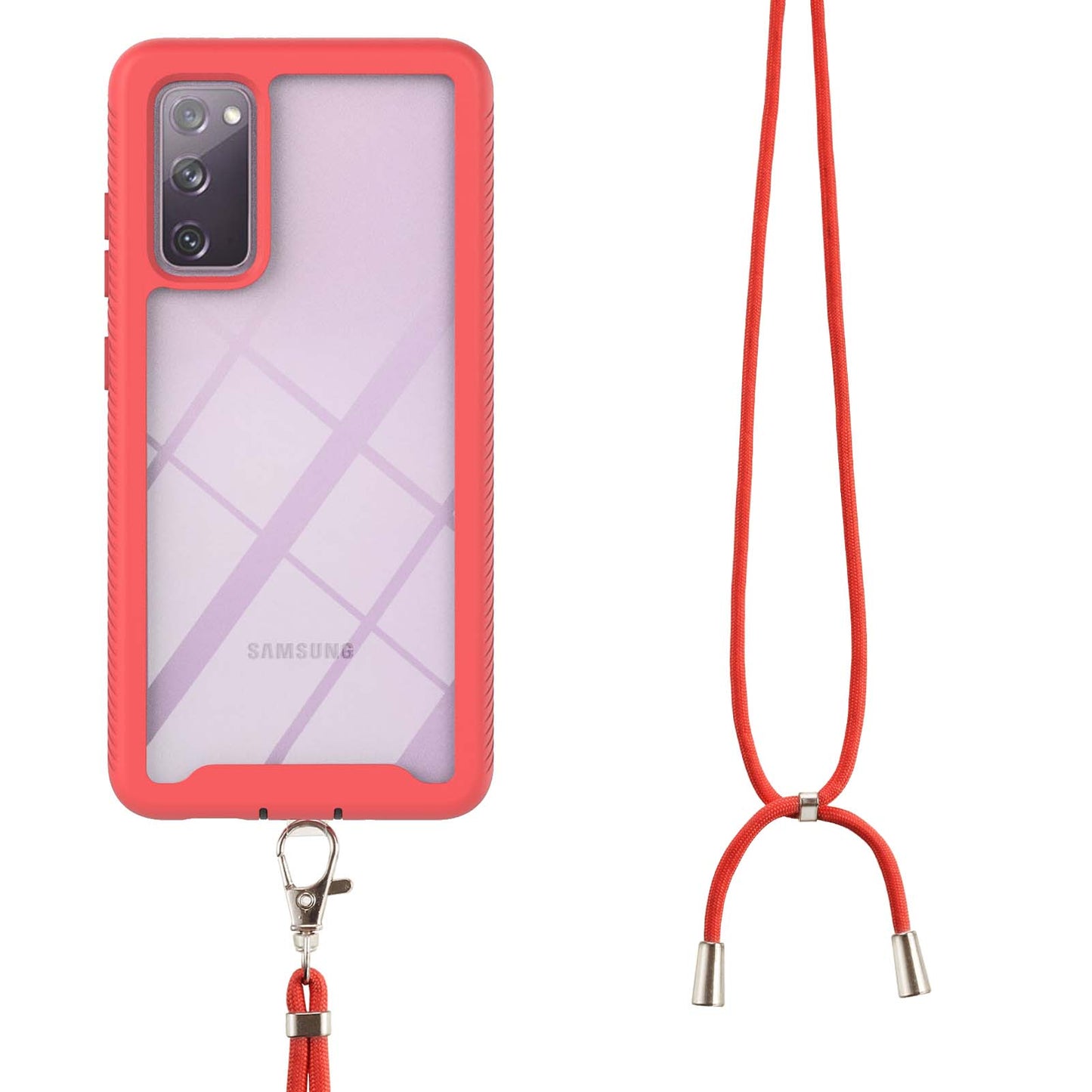 Heavy Duty Rugged Shockproof Hybrid Hard PC Soft TPU Protective Cover with Lanyard for Samsung Galaxy S20 FE 2022/S20 FE 4G/S20 FE 5G/S20 Lite - Red