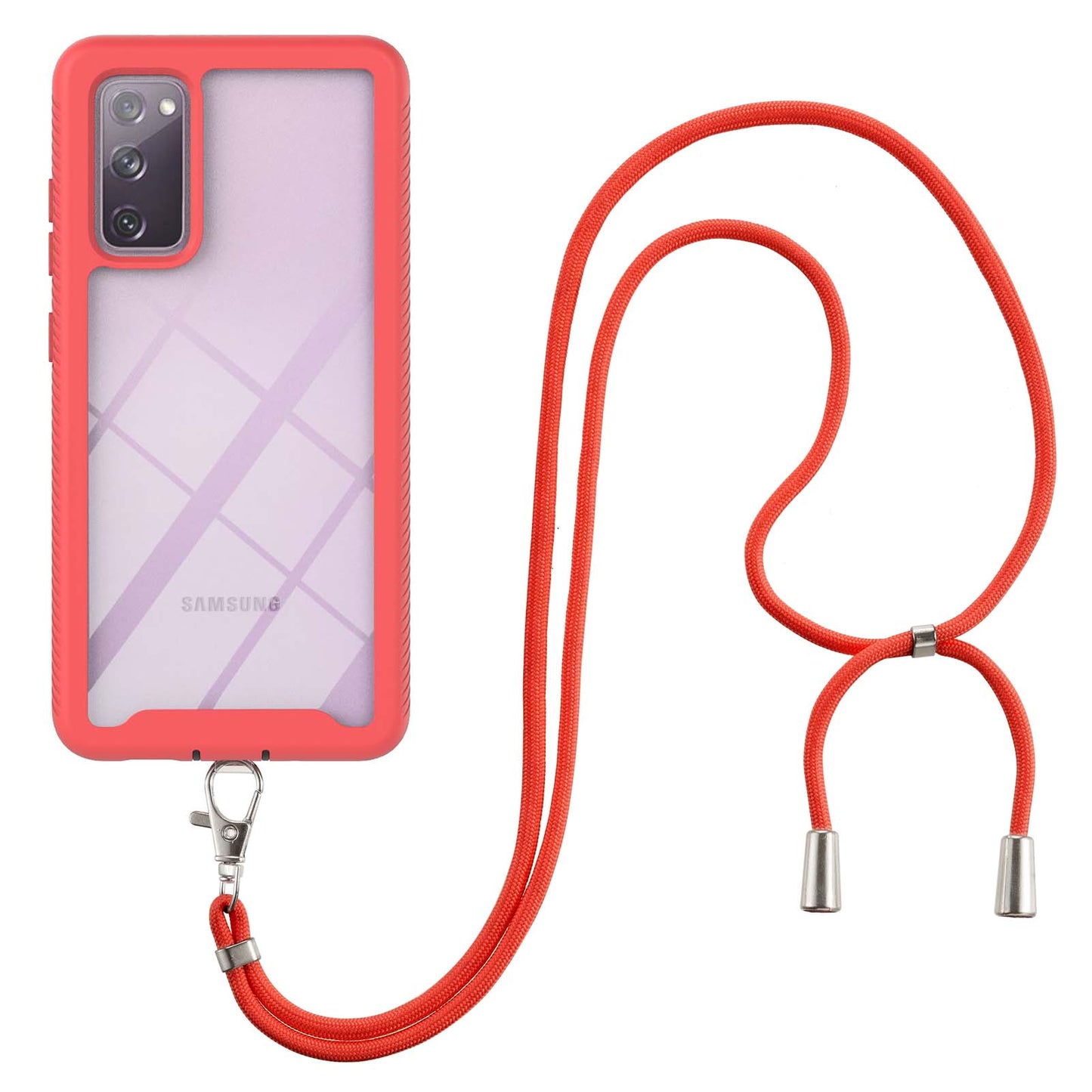 Heavy Duty Rugged Shockproof Hybrid Hard PC Soft TPU Protective Cover with Lanyard for Samsung Galaxy S20 FE 2022/S20 FE 4G/S20 FE 5G/S20 Lite - Red