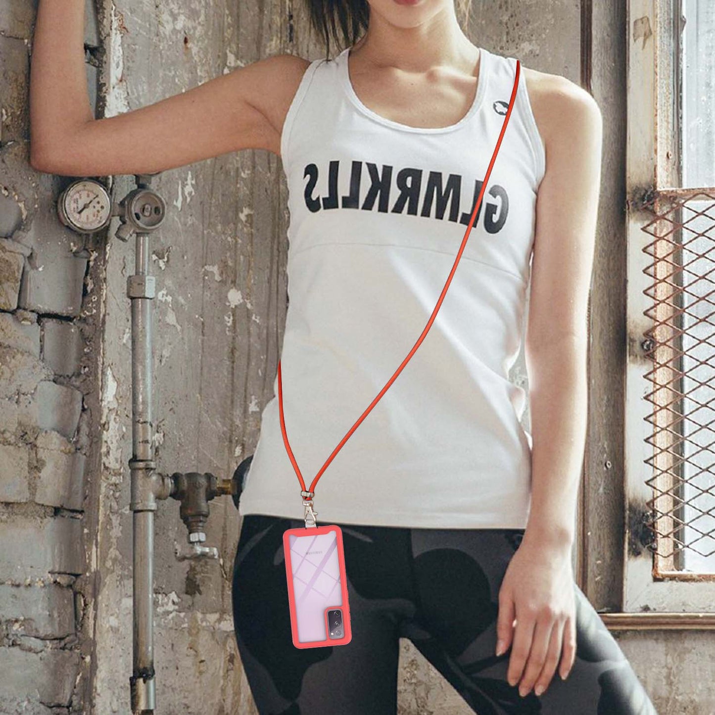 Heavy Duty Rugged Shockproof Hybrid Hard PC Soft TPU Protective Cover with Lanyard for Samsung Galaxy S20 FE 2022/S20 FE 4G/S20 FE 5G/S20 Lite - Red