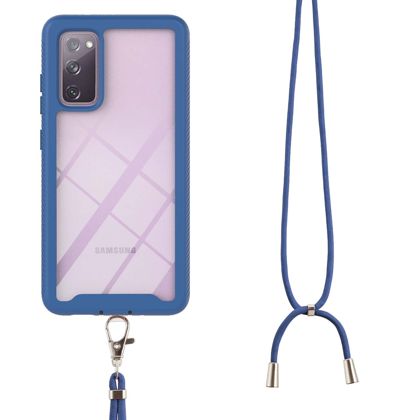 Heavy Duty Rugged Shockproof Hybrid Hard PC Soft TPU Protective Cover with Lanyard for Samsung Galaxy S20 FE 2022/S20 FE 4G/S20 FE 5G/S20 Lite - Blue