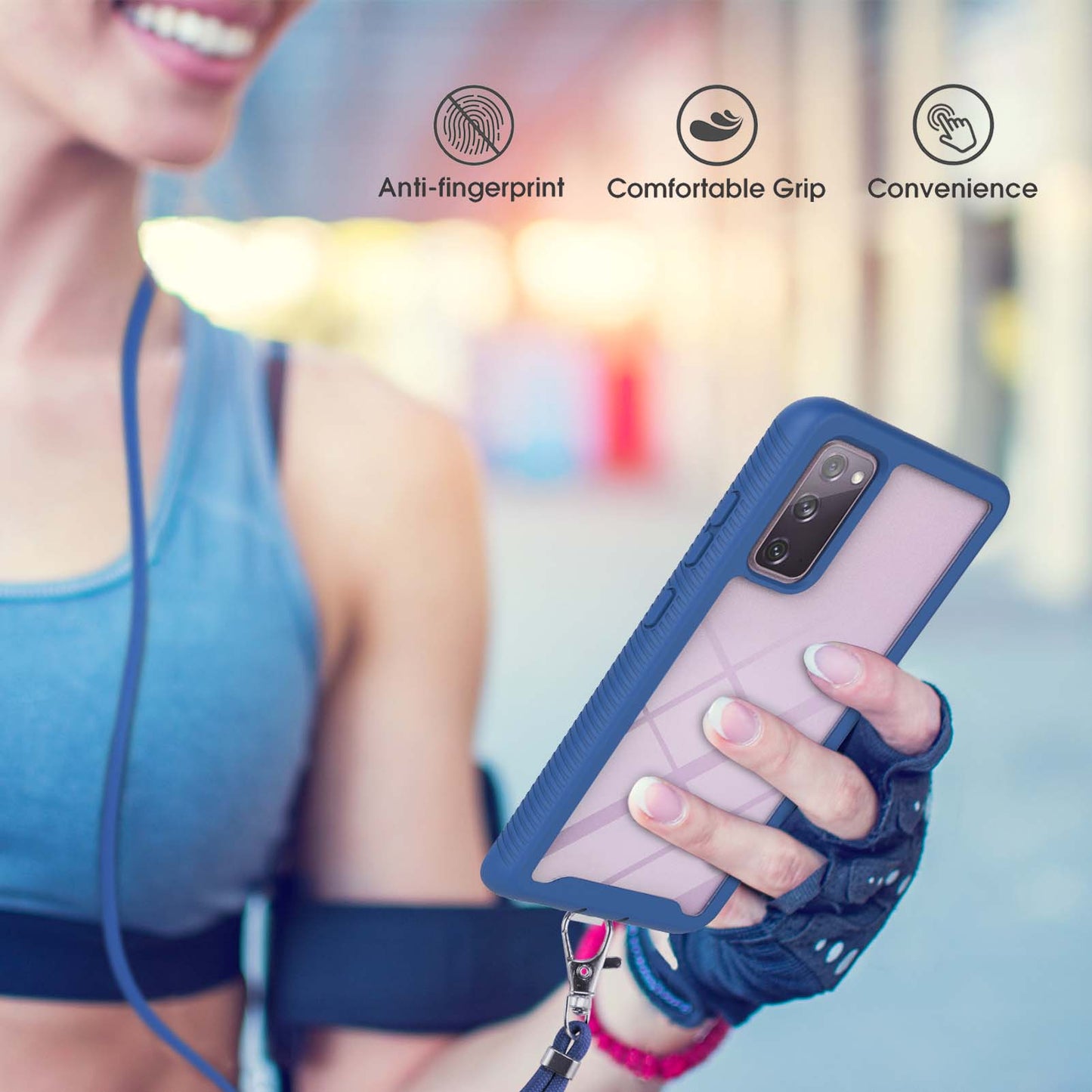 Heavy Duty Rugged Shockproof Hybrid Hard PC Soft TPU Protective Cover with Lanyard for Samsung Galaxy S20 FE 2022/S20 FE 4G/S20 FE 5G/S20 Lite - Blue