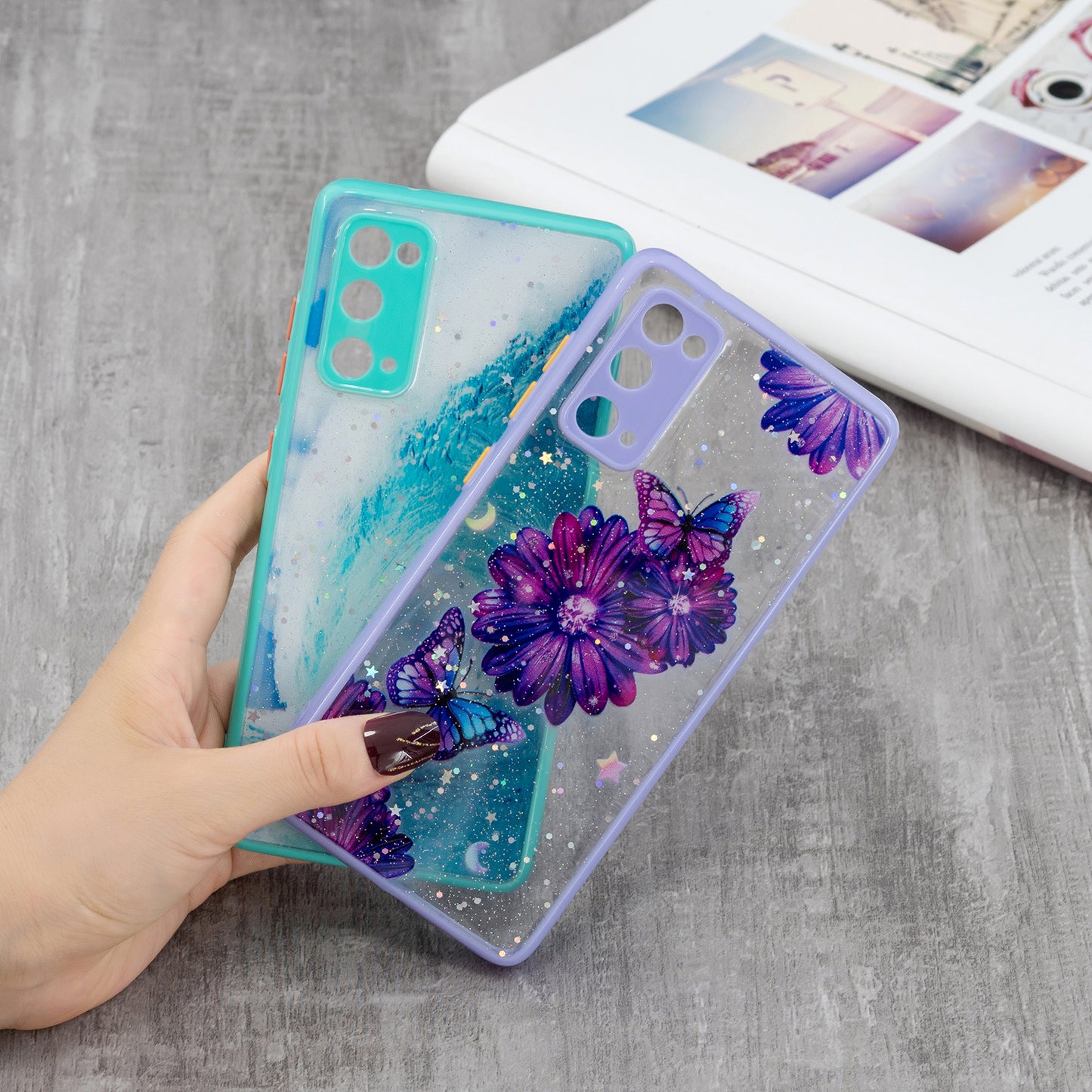 Full Body Protective Hybrid Dual Layer TPU + Acrylic Back Case Cover for Samsung Galaxy S20 FE 2022/S20 FE 4G/S20 FE 5G/S20 Lite - Blue Butterfly