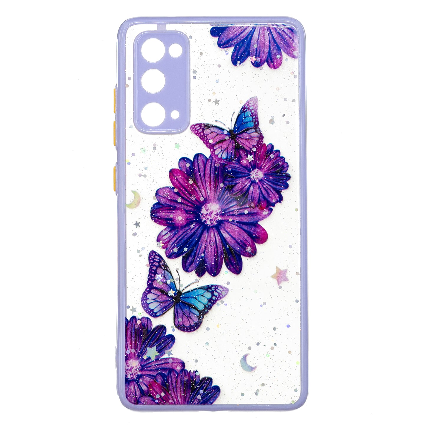 Full Body Protective Hybrid Dual Layer TPU + Acrylic Back Case Cover for Samsung Galaxy S20 FE 2022/S20 FE 4G/S20 FE 5G/S20 Lite - Purple Flower Butterfly