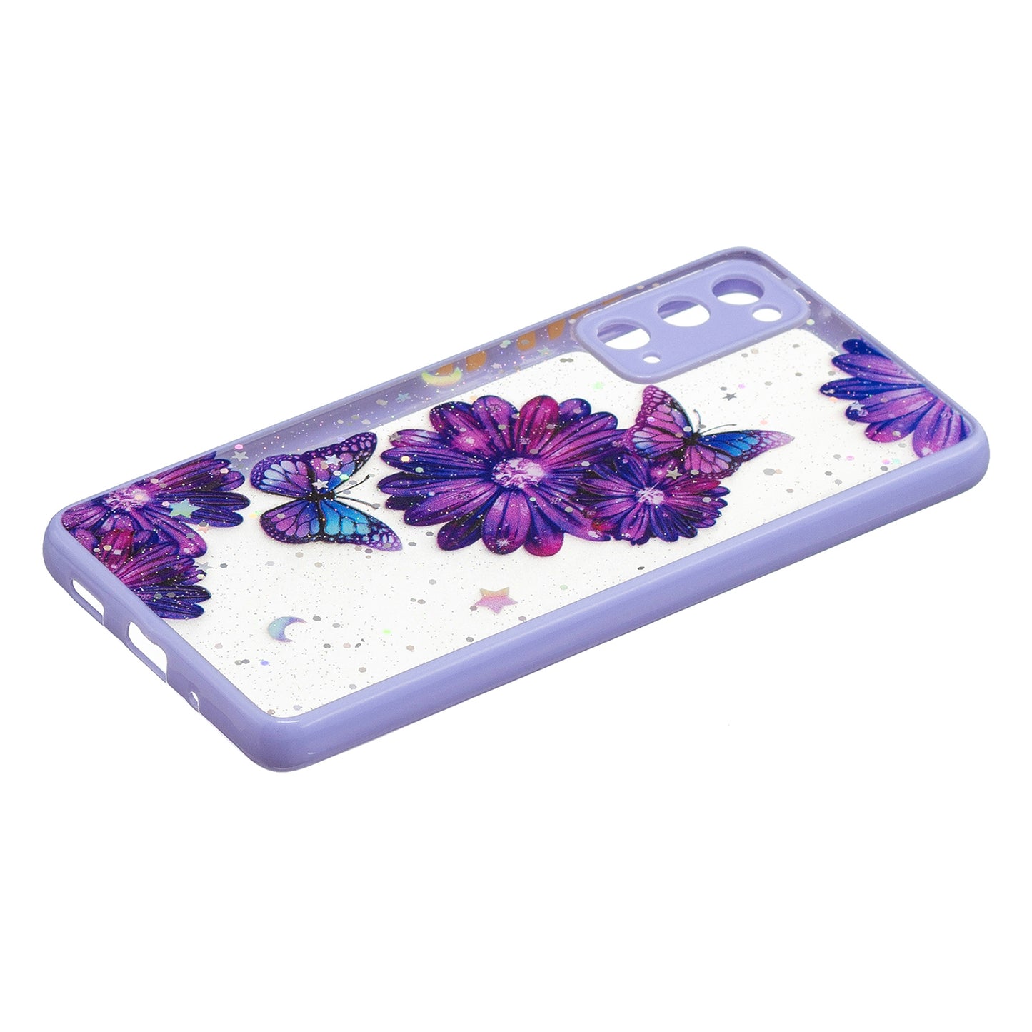Full Body Protective Hybrid Dual Layer TPU + Acrylic Back Case Cover for Samsung Galaxy S20 FE 2022/S20 FE 4G/S20 FE 5G/S20 Lite - Purple Flower Butterfly