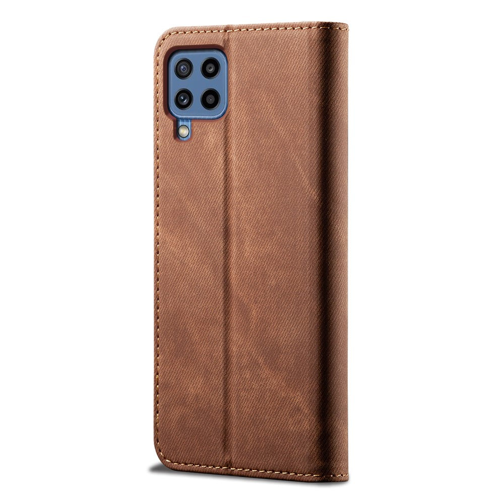 Jeans Cloth Texture Leisure Style Leather Wallet Case with Stand for Samsung Galaxy M32 (Global Version) - Brown