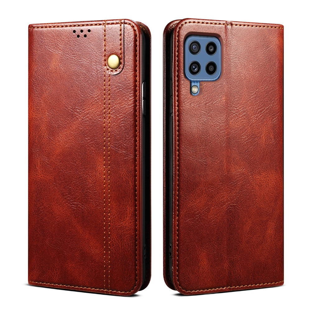 Leisure Style Waxy Crazy Horse Texture Protective Leather Case Cover for Samsung Galaxy M32 (Global Version) - Brown