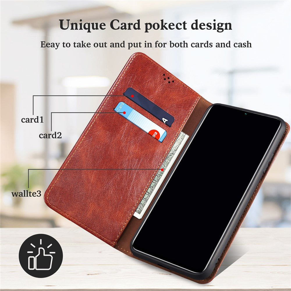 Leisure Style Waxy Crazy Horse Texture Protective Leather Case Cover for Samsung Galaxy M32 (Global Version) - Brown