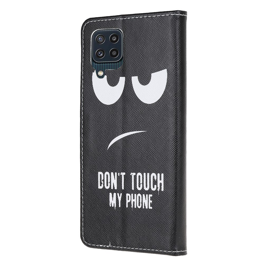 Cross Texture PU Leather Pattern Wallet Shockproof Folio Case with Kickstand Magnetic Closure for Samsung Galaxy M32 (Global Version) - Don't Touch My Phone