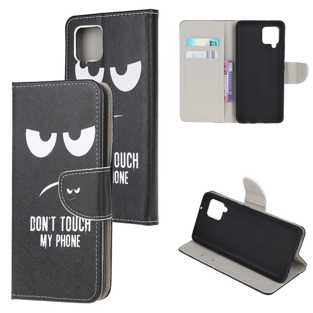Cross Texture PU Leather Pattern Wallet Shockproof Folio Case with Kickstand Magnetic Closure for Samsung Galaxy M32 (Global Version) - Don't Touch My Phone