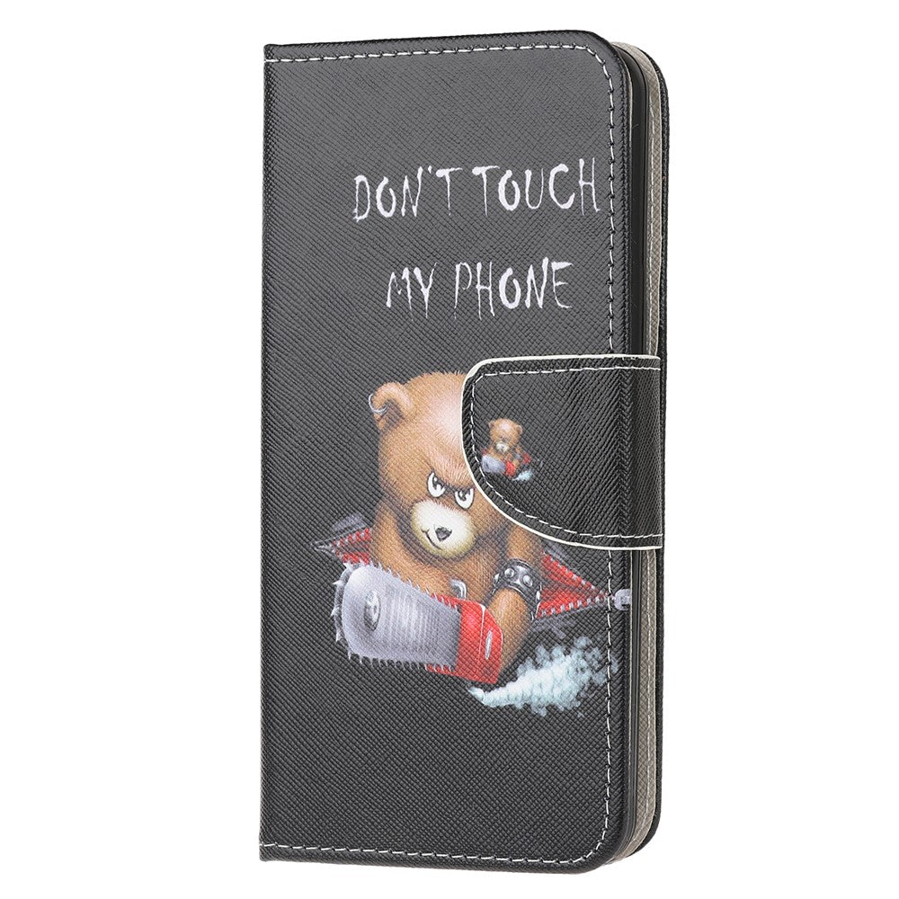 Cross Texture PU Leather Pattern Wallet Shockproof Folio Case with Kickstand Magnetic Closure for Samsung Galaxy M32 (Global Version) - Bear