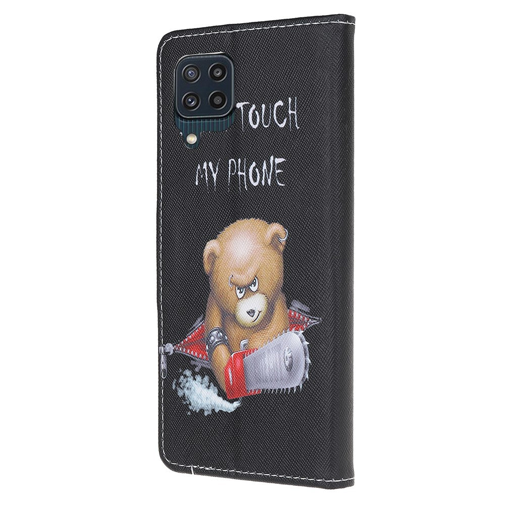 Cross Texture PU Leather Pattern Wallet Shockproof Folio Case with Kickstand Magnetic Closure for Samsung Galaxy M32 (Global Version) - Bear