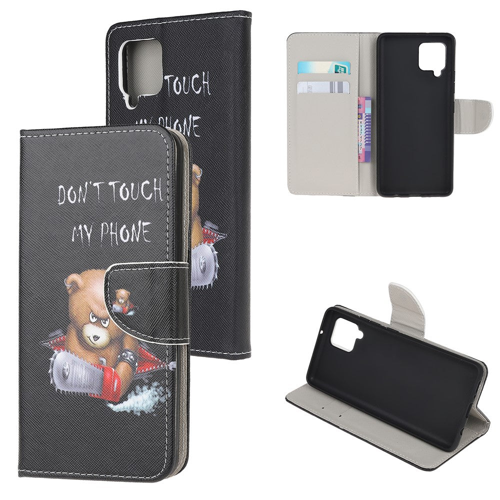 Cross Texture PU Leather Pattern Wallet Shockproof Folio Case with Kickstand Magnetic Closure for Samsung Galaxy M32 (Global Version) - Bear