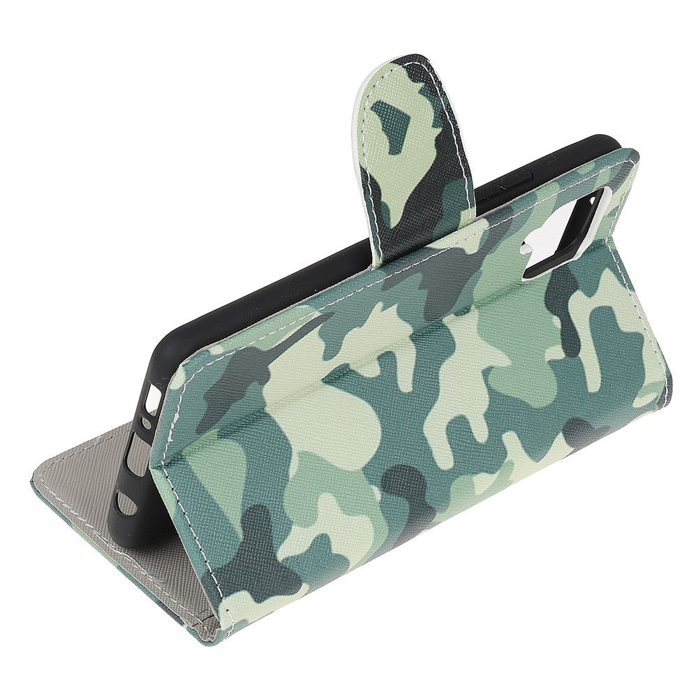 Cross Texture PU Leather Pattern Wallet Shockproof Folio Case with Kickstand Magnetic Closure for Samsung Galaxy M32 (Global Version) - Camouflage