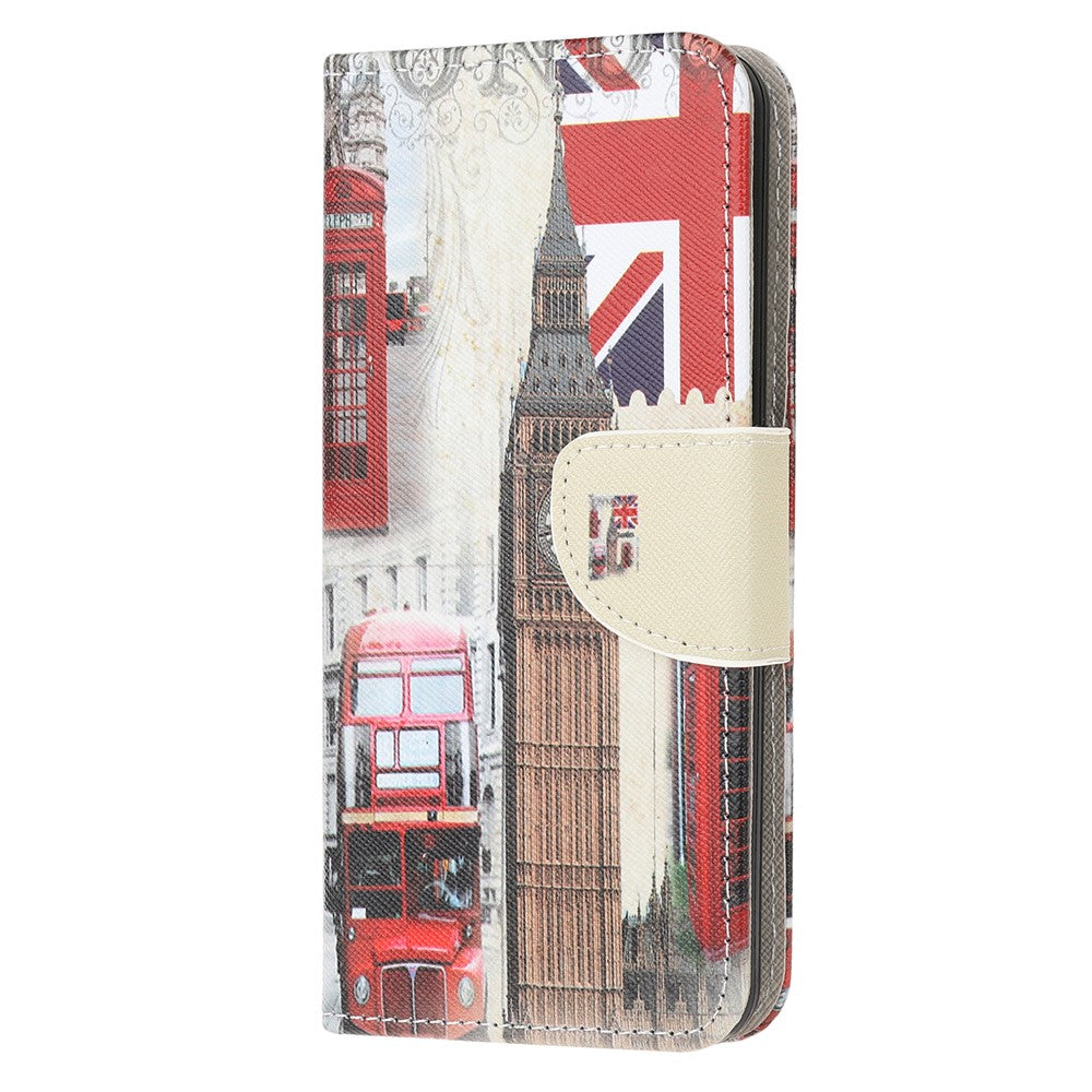 Cross Texture PU Leather Pattern Wallet Shockproof Folio Case with Kickstand Magnetic Closure for Samsung Galaxy M32 (Global Version) - London Tower