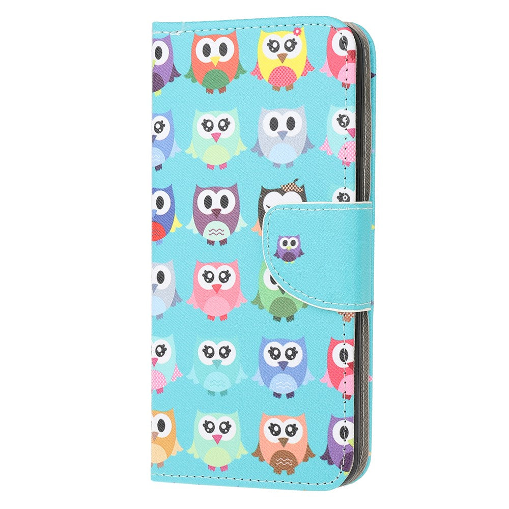 Cross Texture PU Leather Pattern Wallet Shockproof Folio Case with Kickstand Magnetic Closure for Samsung Galaxy M32 (Global Version) - Cute Owls