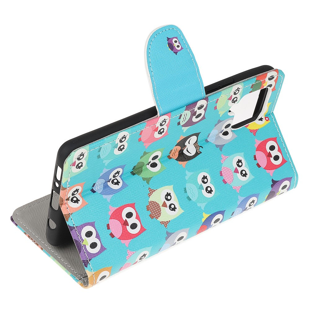 Cross Texture PU Leather Pattern Wallet Shockproof Folio Case with Kickstand Magnetic Closure for Samsung Galaxy M32 (Global Version) - Cute Owls