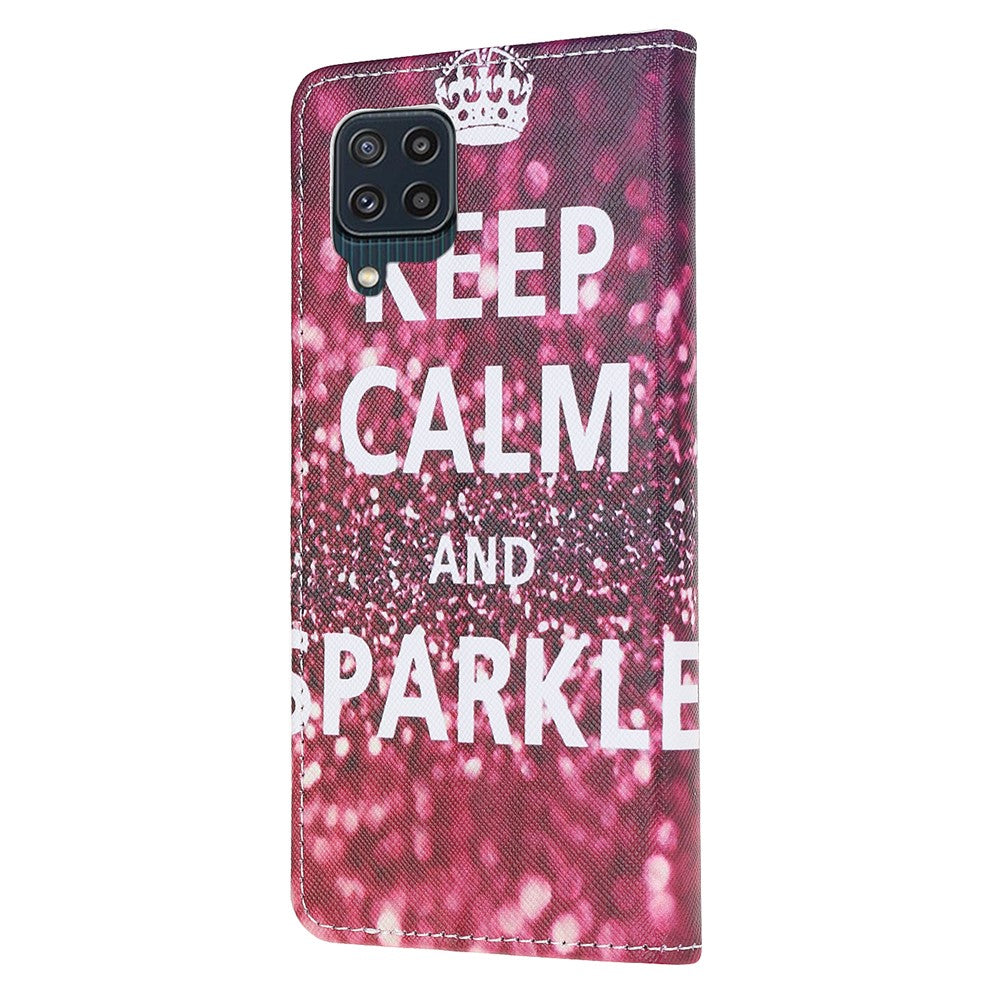 Cross Texture PU Leather Pattern Wallet Shockproof Folio Case with Kickstand Magnetic Closure for Samsung Galaxy M32 (Global Version) - Keep Calm and Sparkle