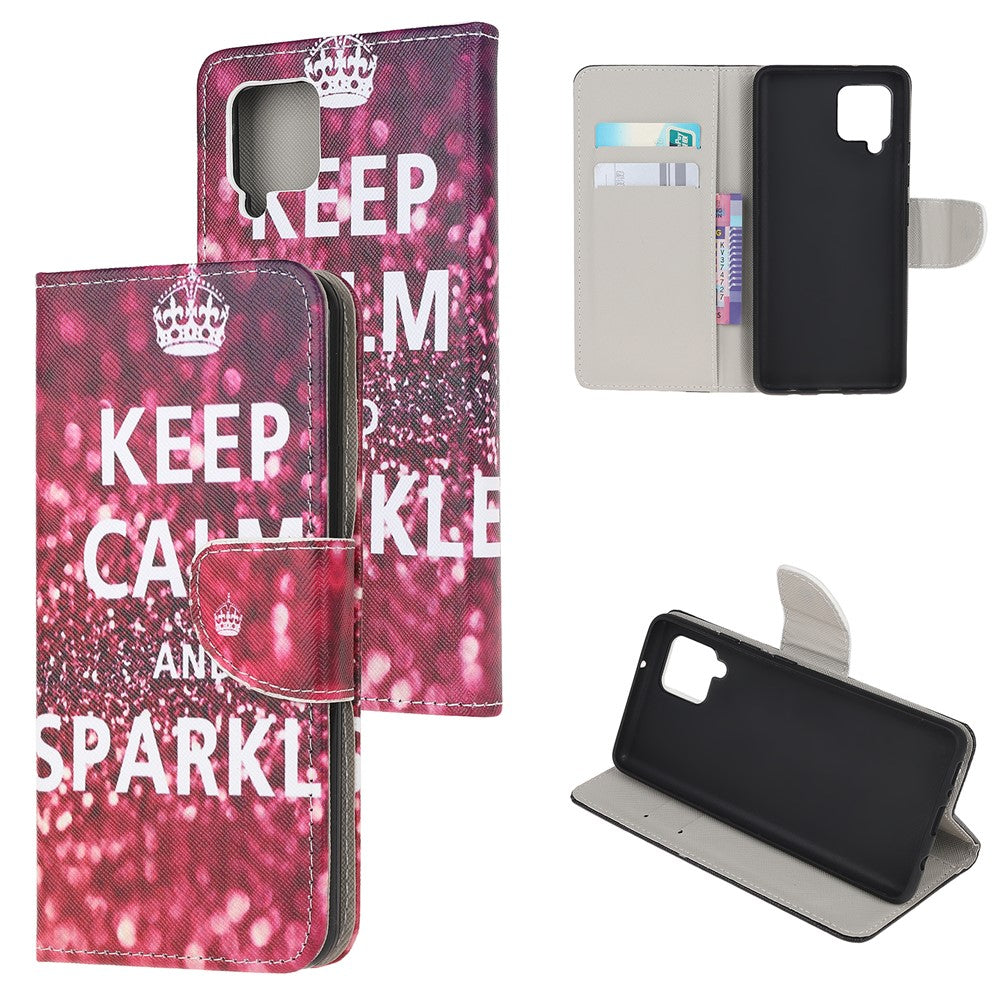 Cross Texture PU Leather Pattern Wallet Shockproof Folio Case with Kickstand Magnetic Closure for Samsung Galaxy M32 (Global Version) - Keep Calm and Sparkle