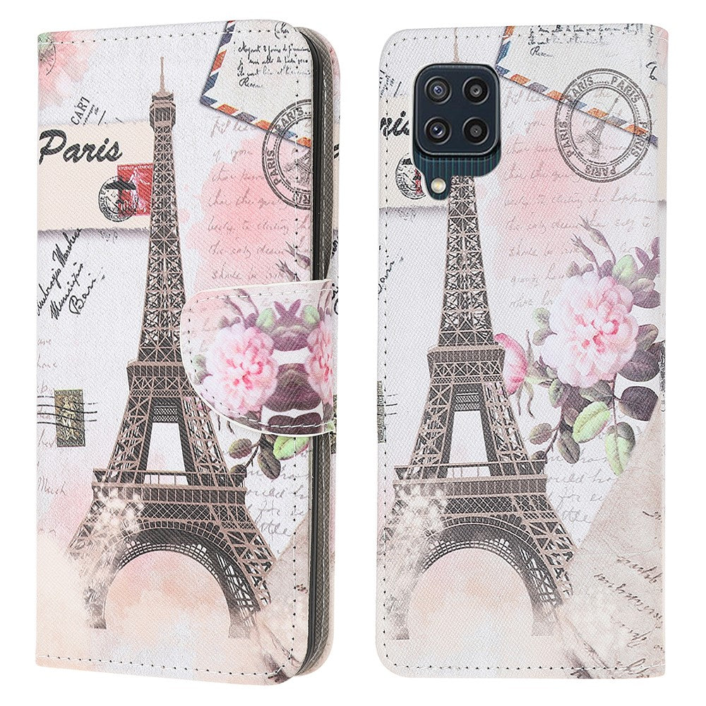 Cross Texture PU Leather Pattern Wallet Shockproof Folio Case with Kickstand Magnetic Closure for Samsung Galaxy M32 (Global Version) - Tower