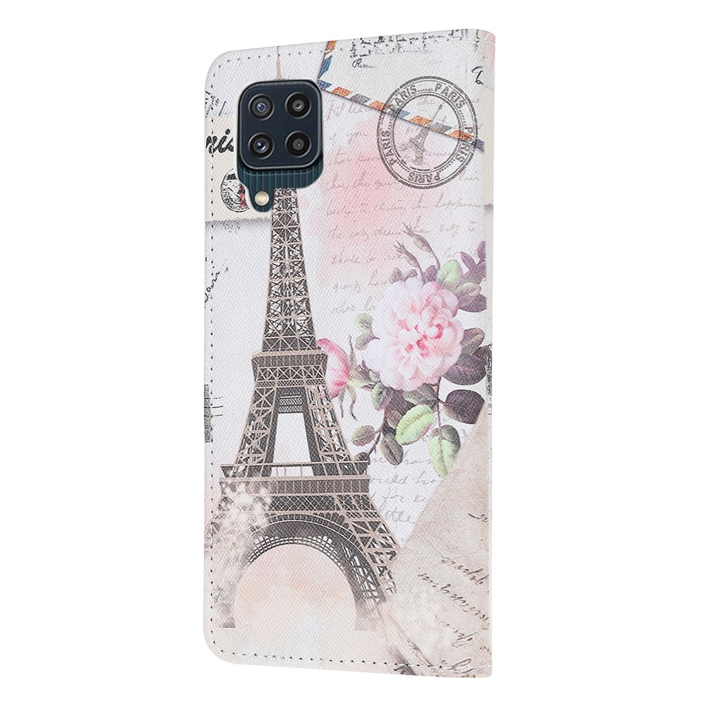 Cross Texture PU Leather Pattern Wallet Shockproof Folio Case with Kickstand Magnetic Closure for Samsung Galaxy M32 (Global Version) - Tower