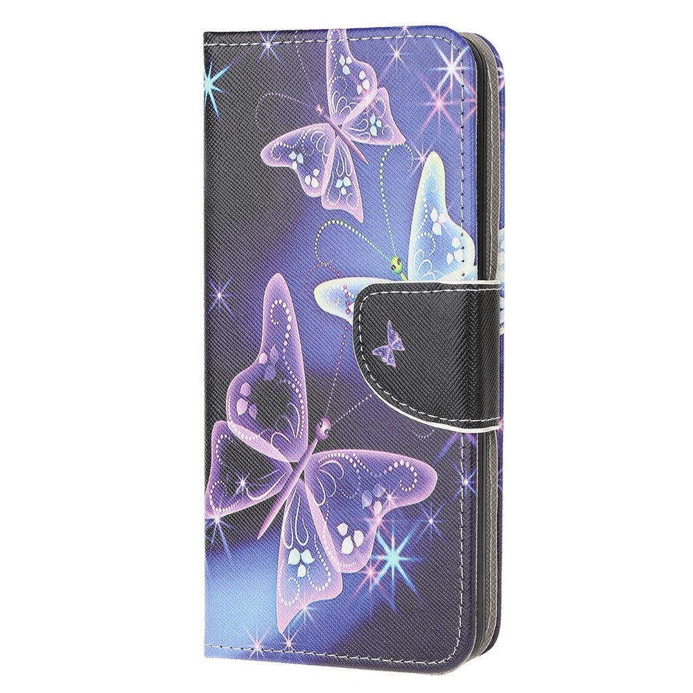 Cross Texture PU Leather Pattern Wallet Shockproof Folio Case with Kickstand Magnetic Closure for Samsung Galaxy M32 (Global Version) - Sparkle Butterfly